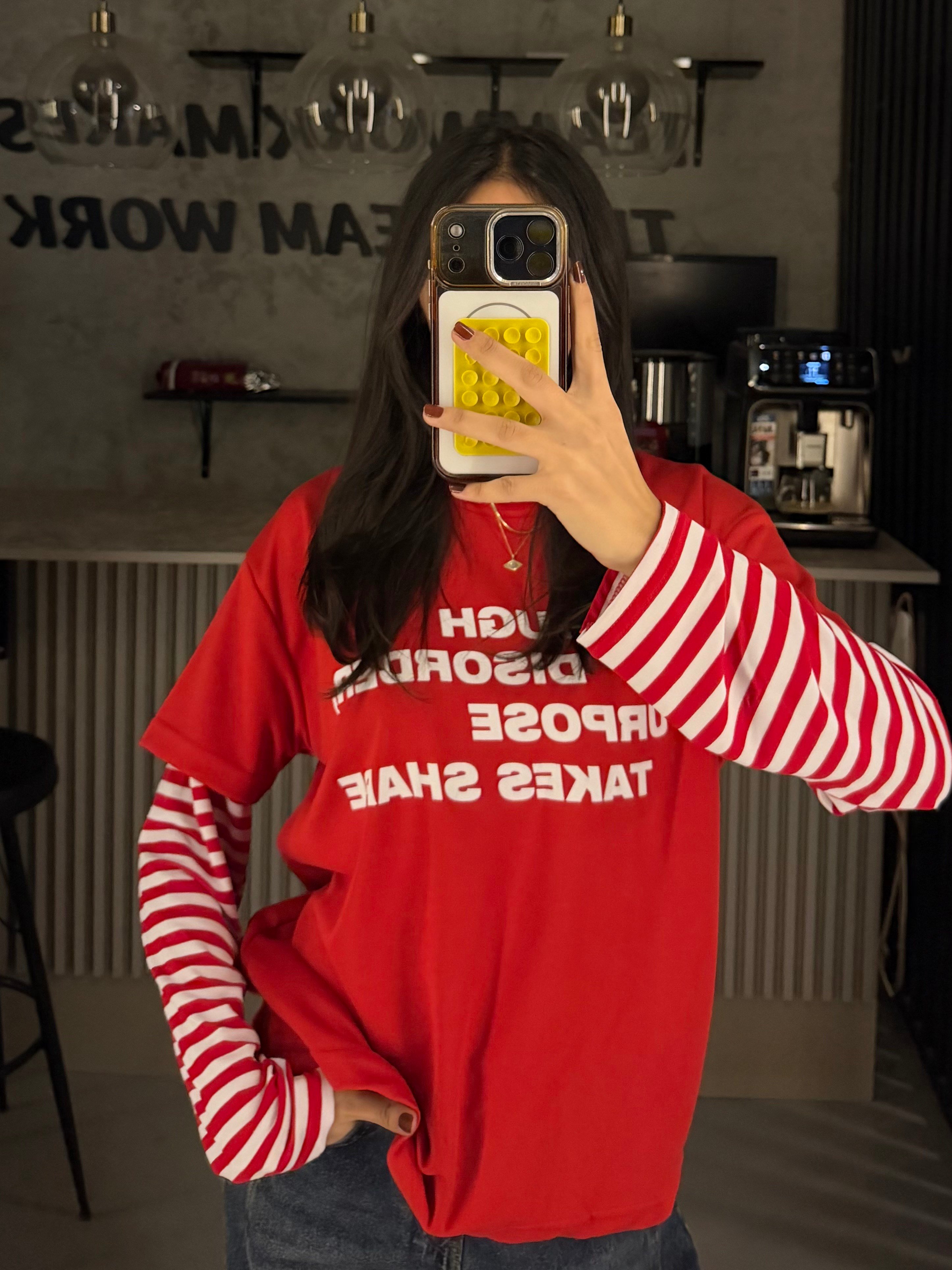 KIRMIZI THROUGH ÇİZGİLİ SWEATER