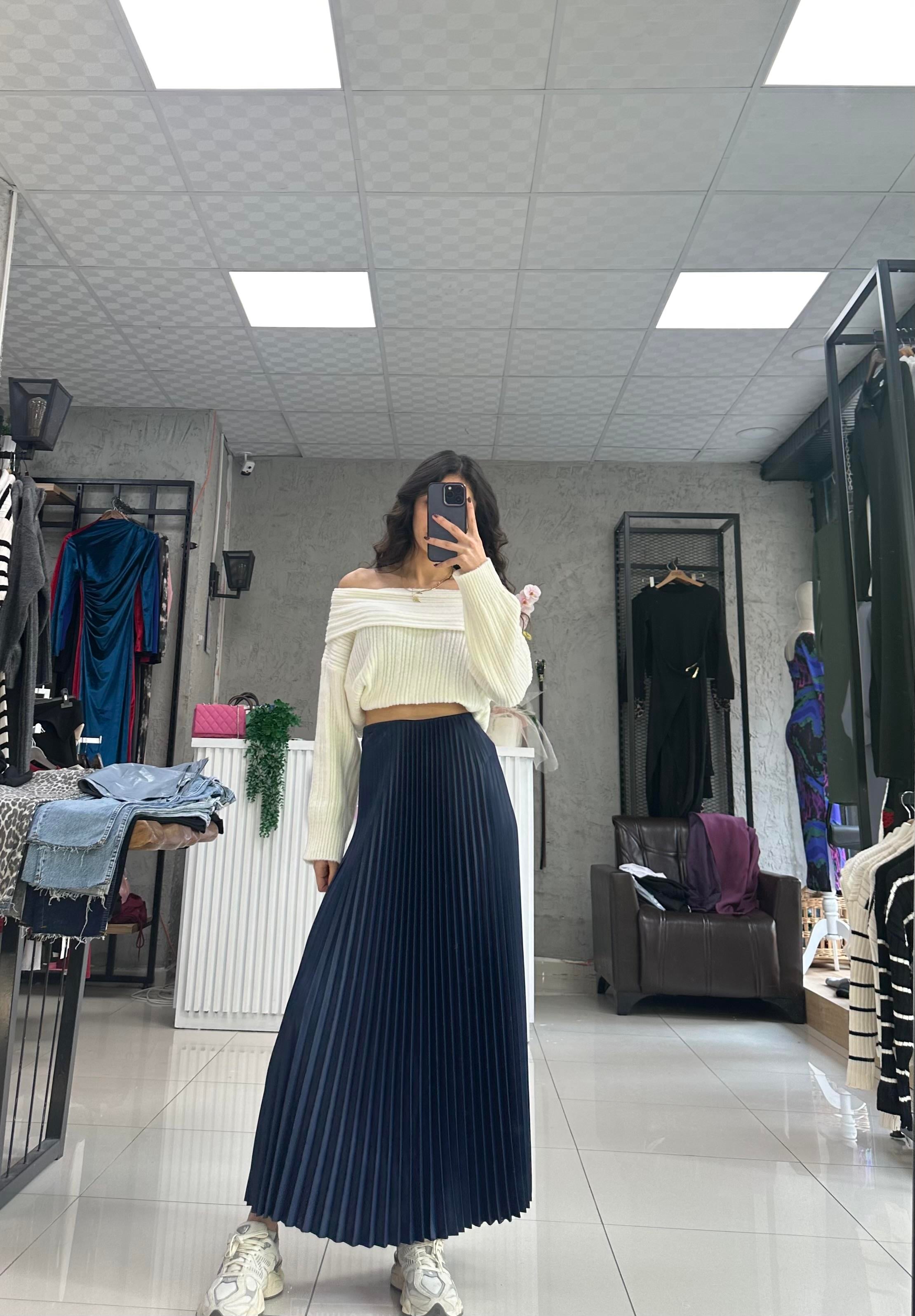 LACİVERT PİLELİ MAXİ ETEK