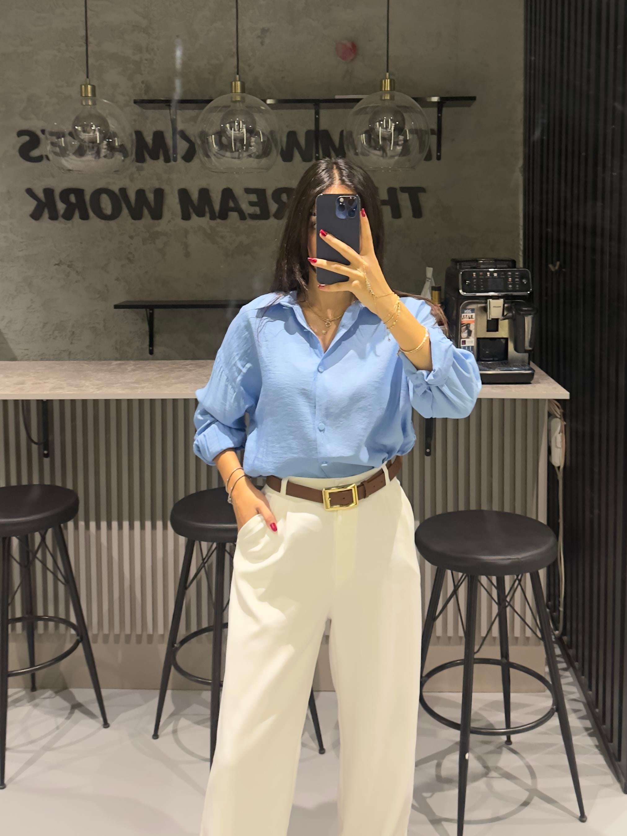 MAVİ MODAL KUMAŞ OVERSIZE GÖMLEK