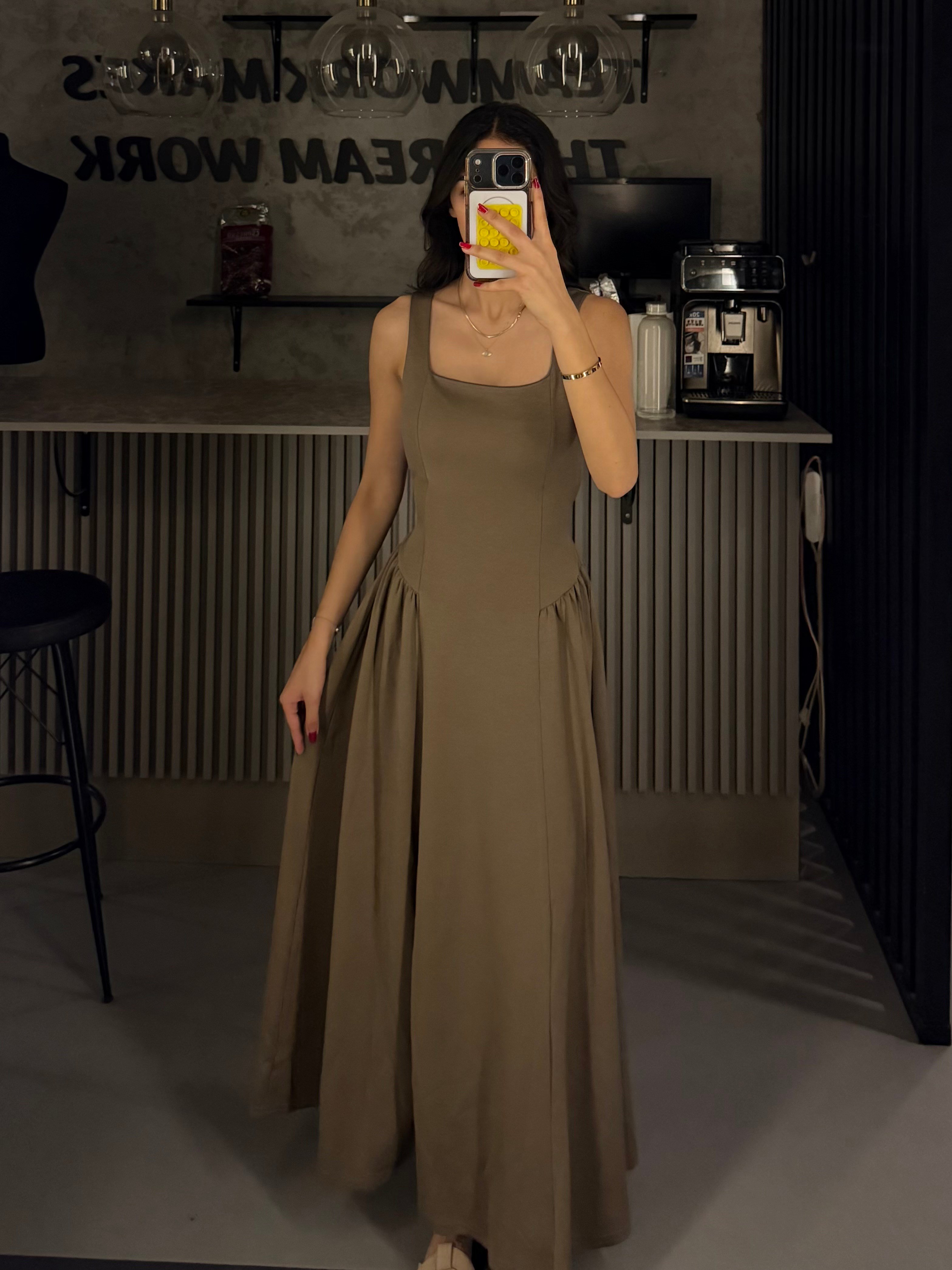 MOCHA  MODAL KUMAŞ BEL BAĞLAMALI  ELBİSE 