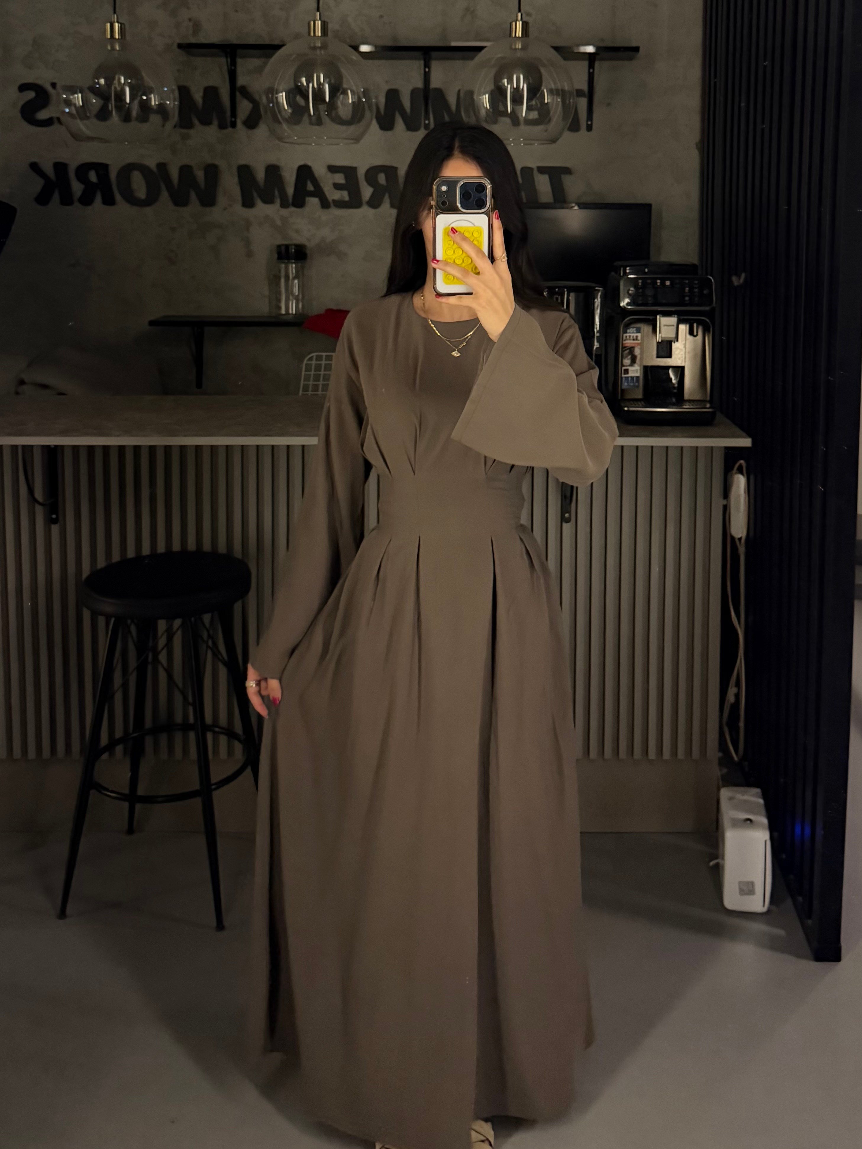 MOCHA TENSEL PİLELİ BAĞLAMALI ELBİSE