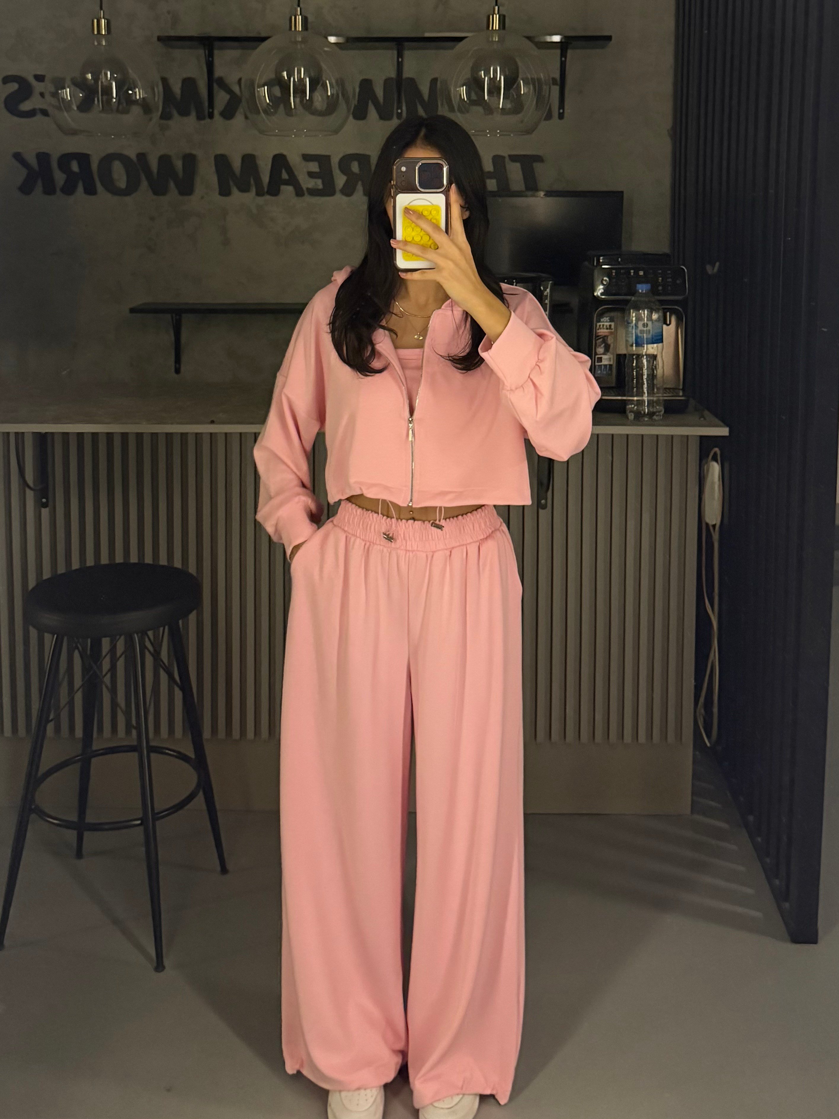 PEMBE 3 LÜ CROP FERMUARLI TAKIM
