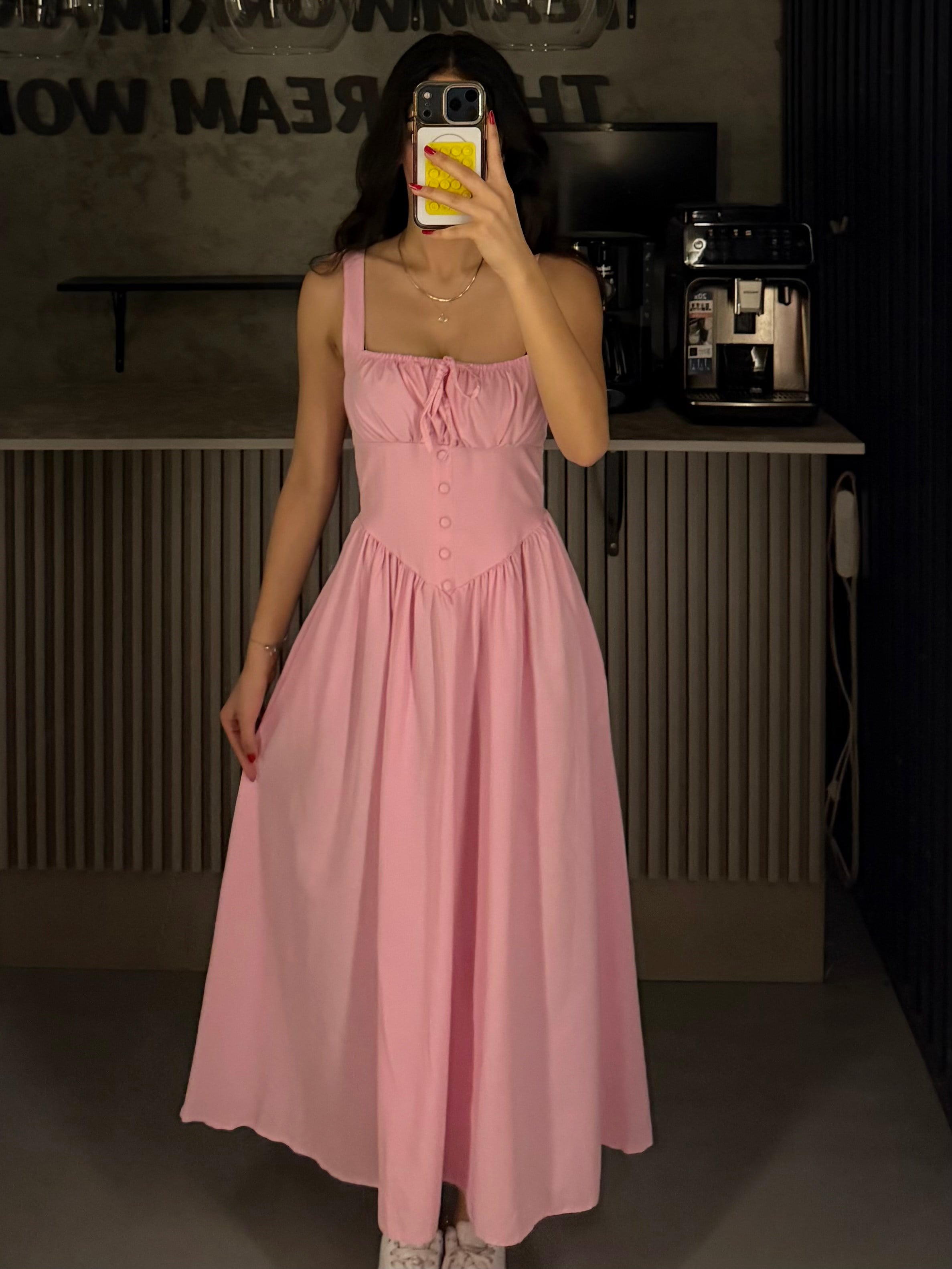 PEMBE CEPLİ KORSELİ ELBİSE 