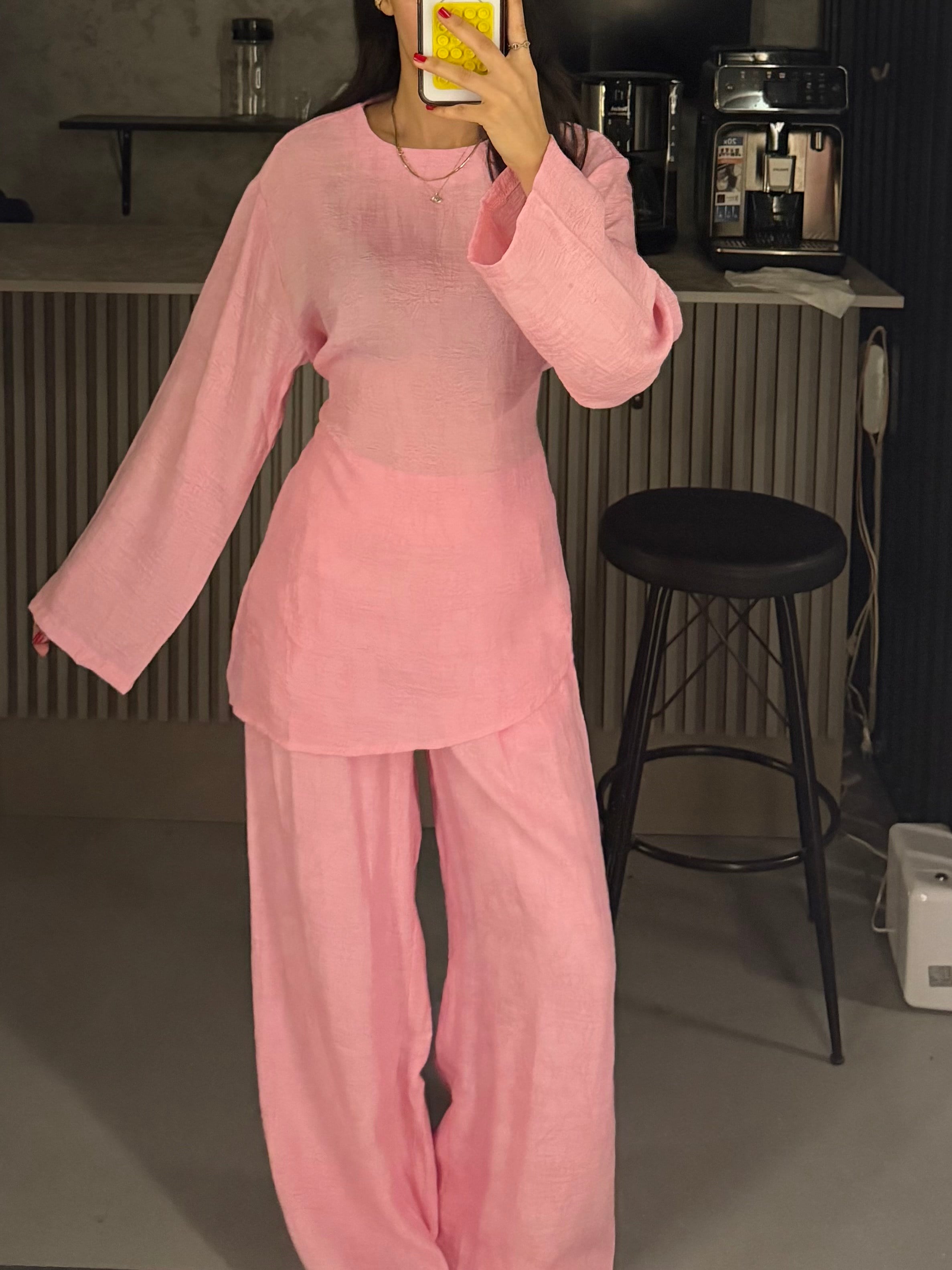 PEMBE DOKUMA BAĞLAMALI TAKIM
