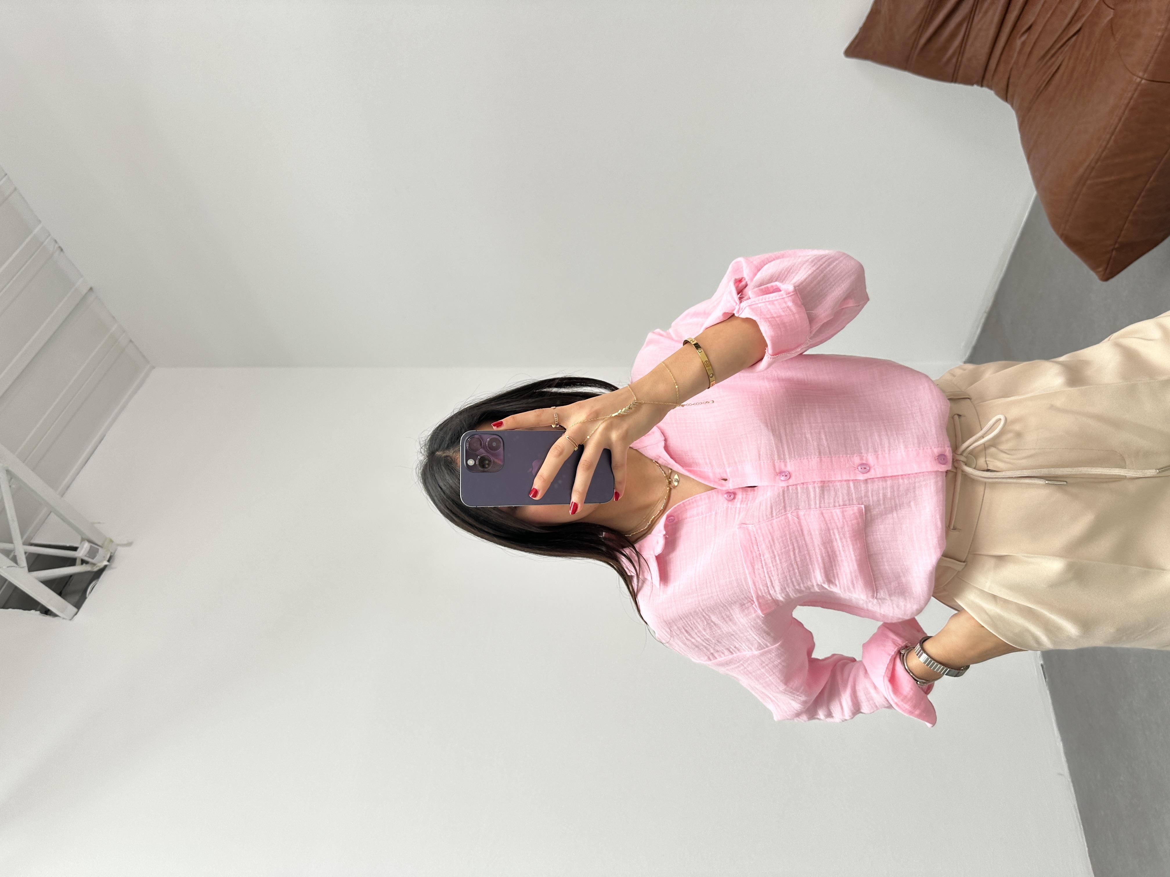 PEMBE MÜSLİN OVERSIZE GÖMLEK