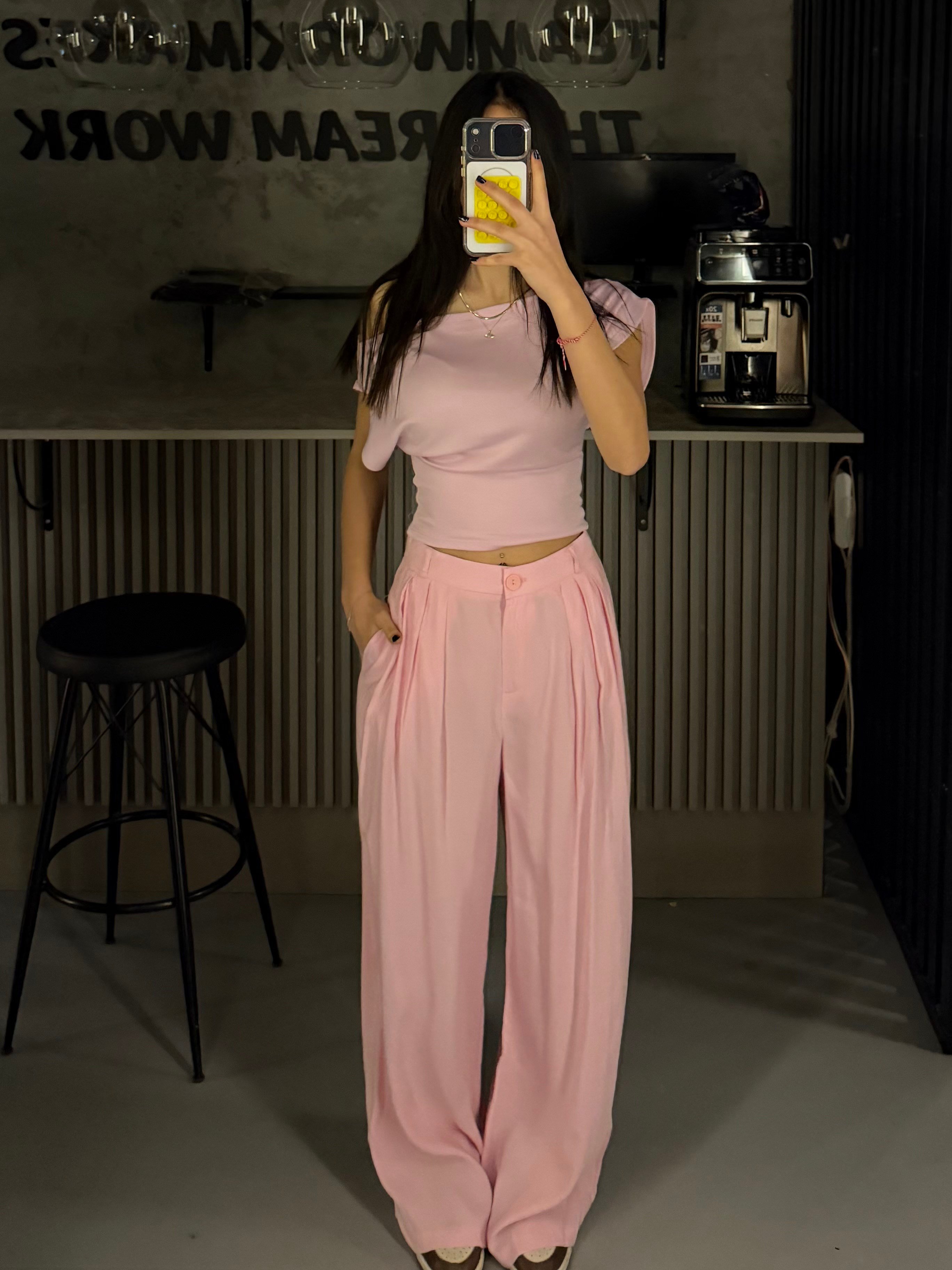 PEMBE TENSEL KUMAŞ PANTOLON