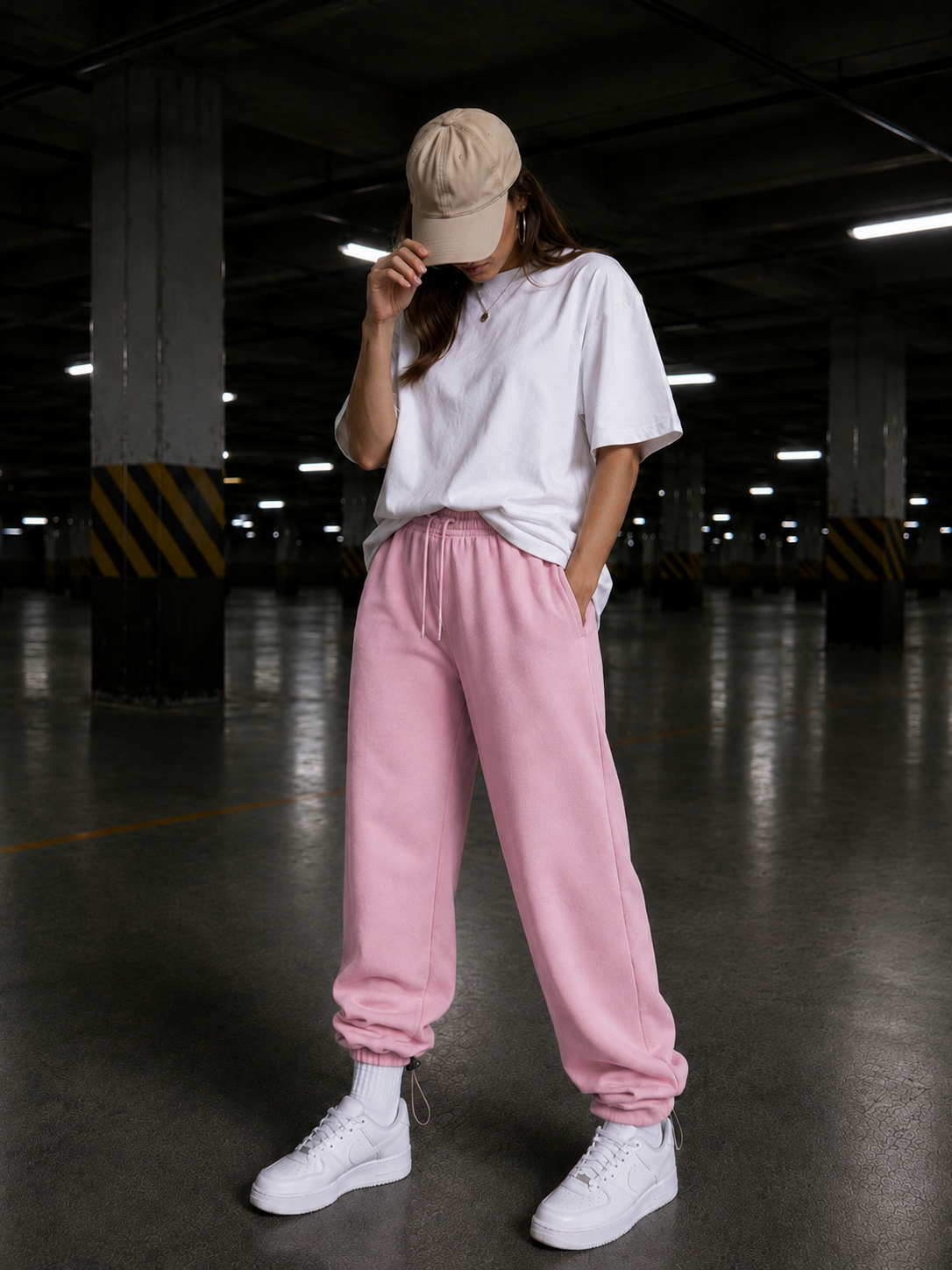 PEMBE UNİSEX 2 İPLİK LASTİK DETAY EŞOFMAN ALTI
