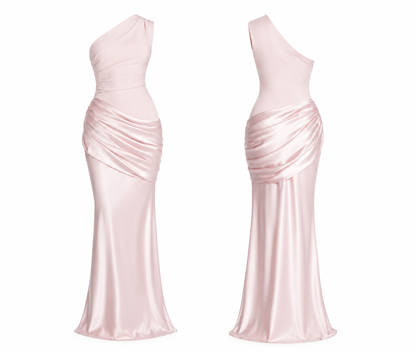 PUDRA PEMBE SATEN ELBİSE 
