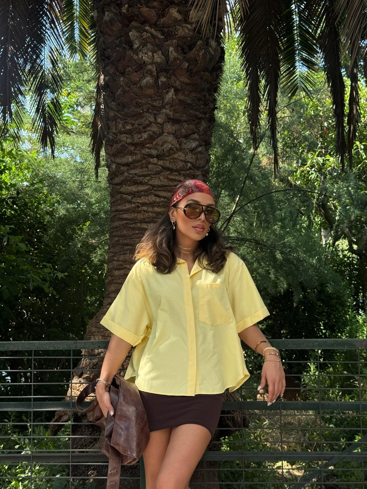 SARI KISA KOL CEPLİ GÖMLEK