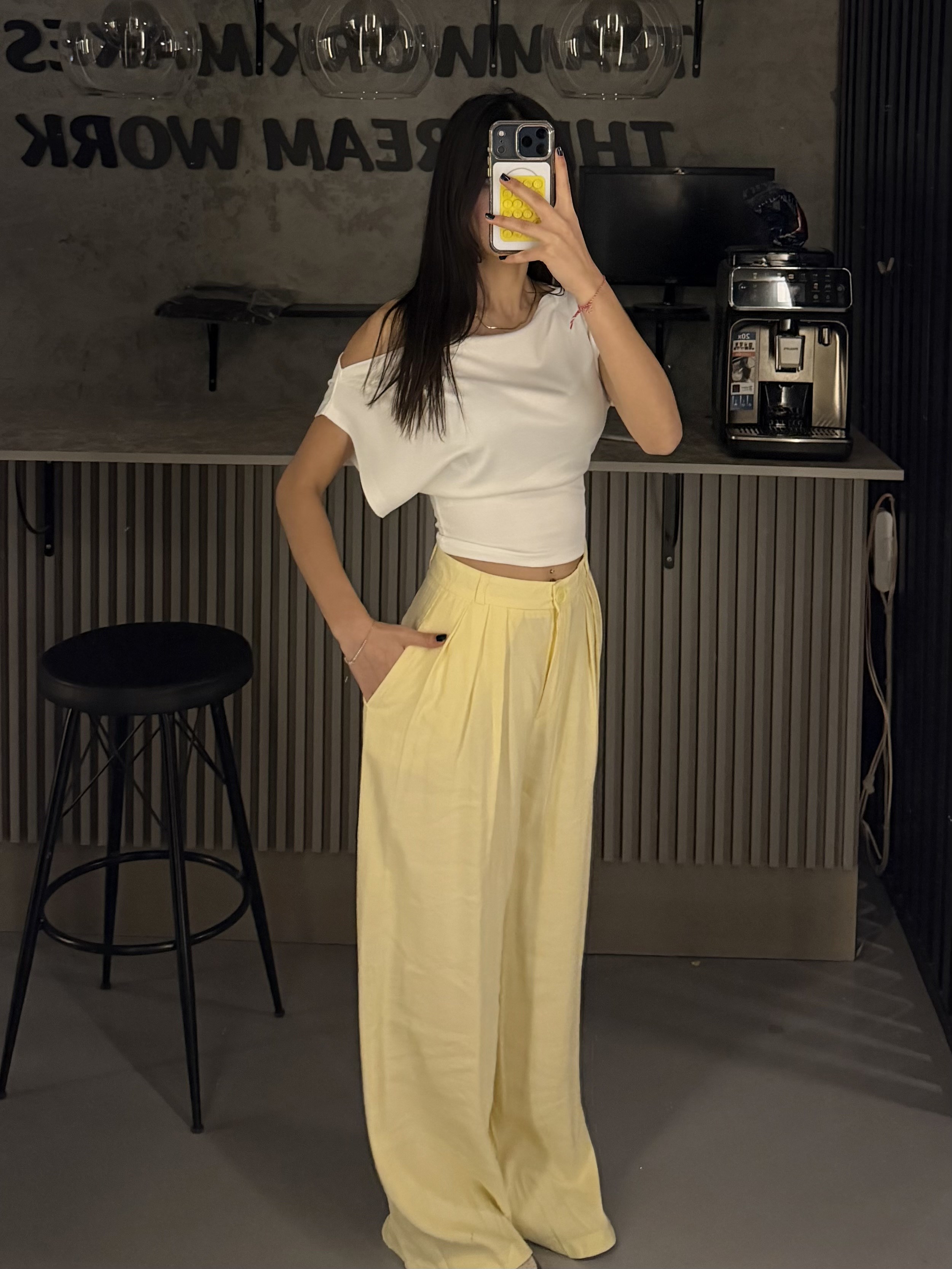 SARI TENSEL KUMAŞ PANTOLON