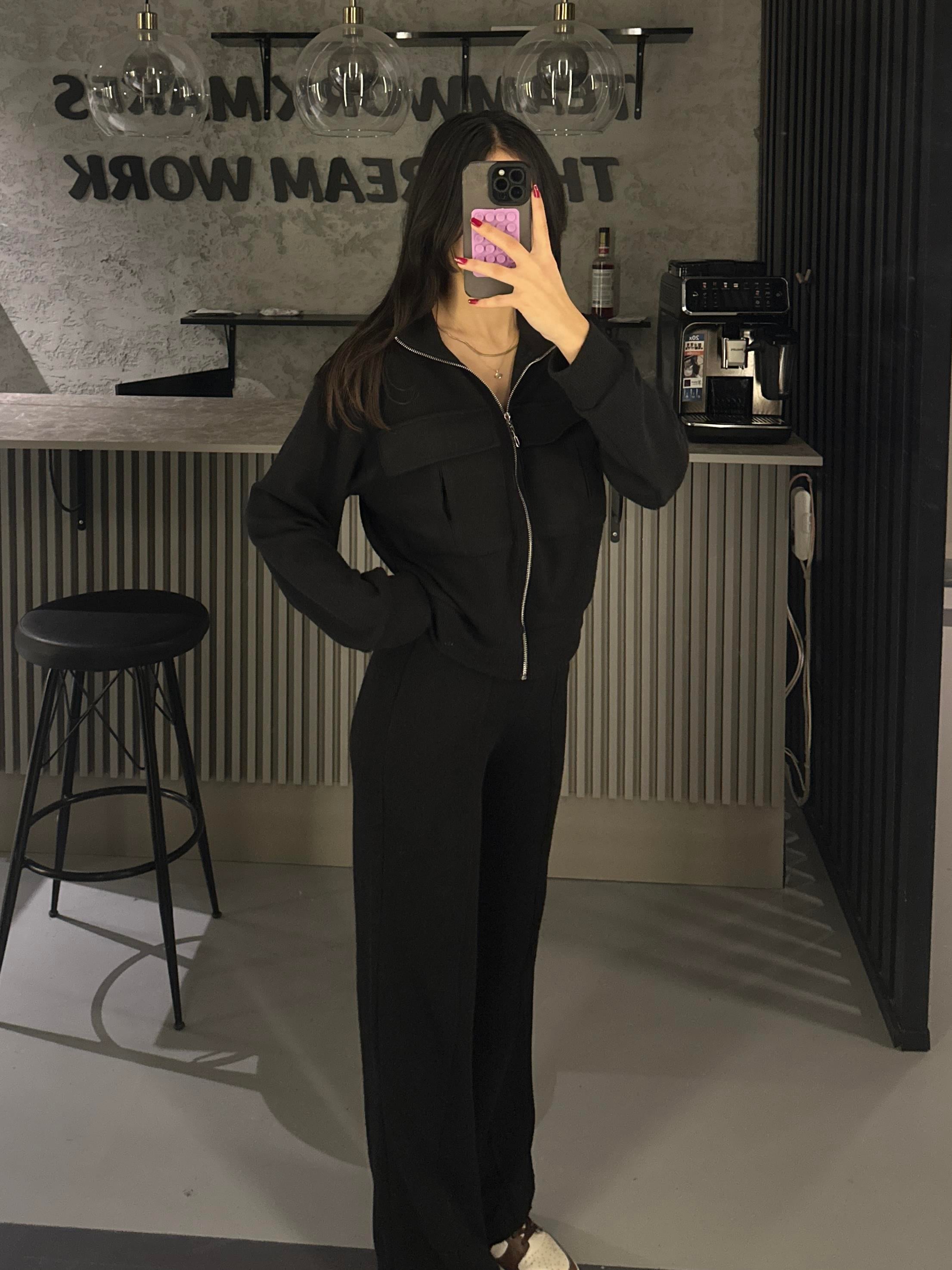 SİYAH CEPLİ HIRKA PANTOLON TAKIM