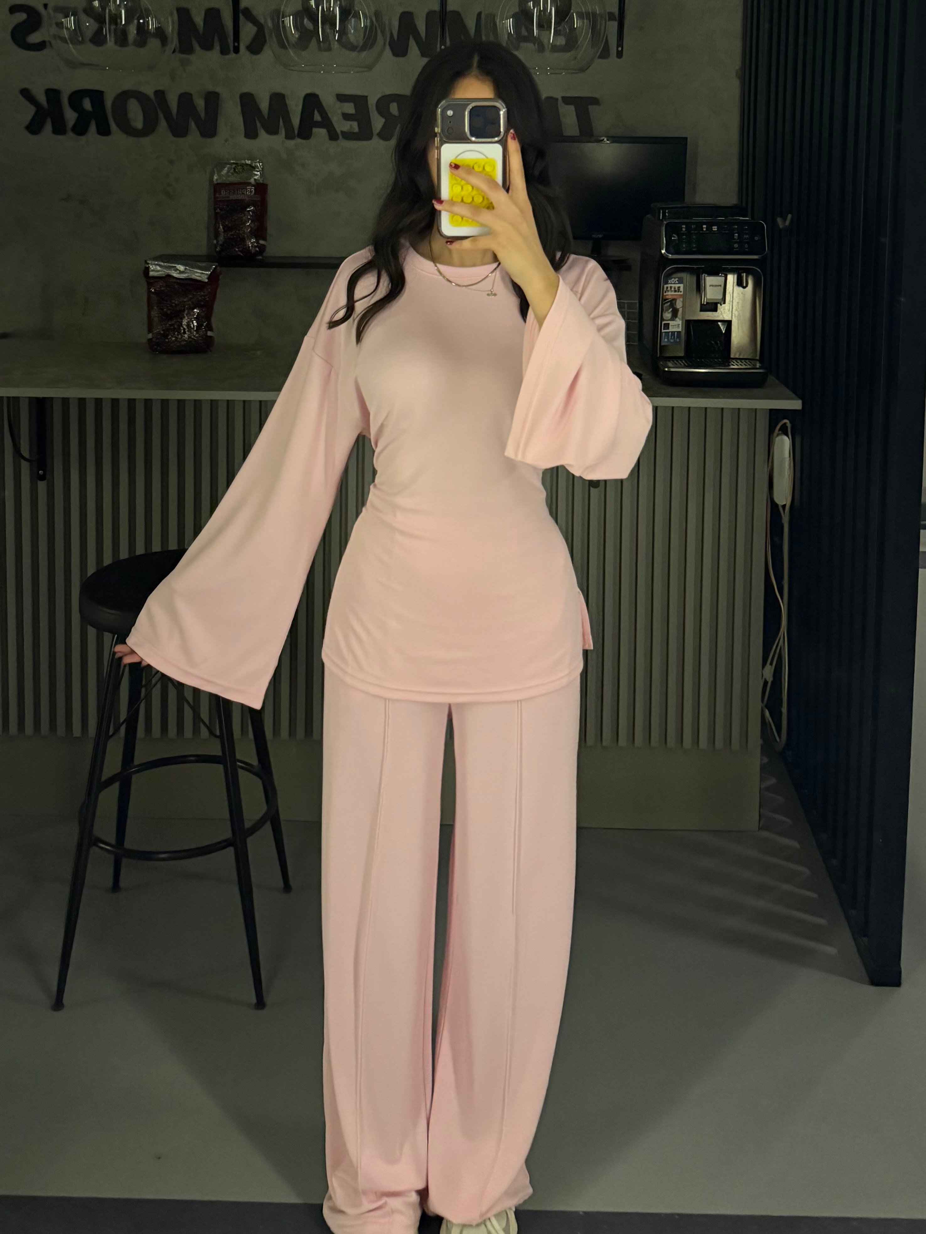 TOZ PEMBE BEL BAĞLAMALI MODAL EŞOFMAN TAKIM