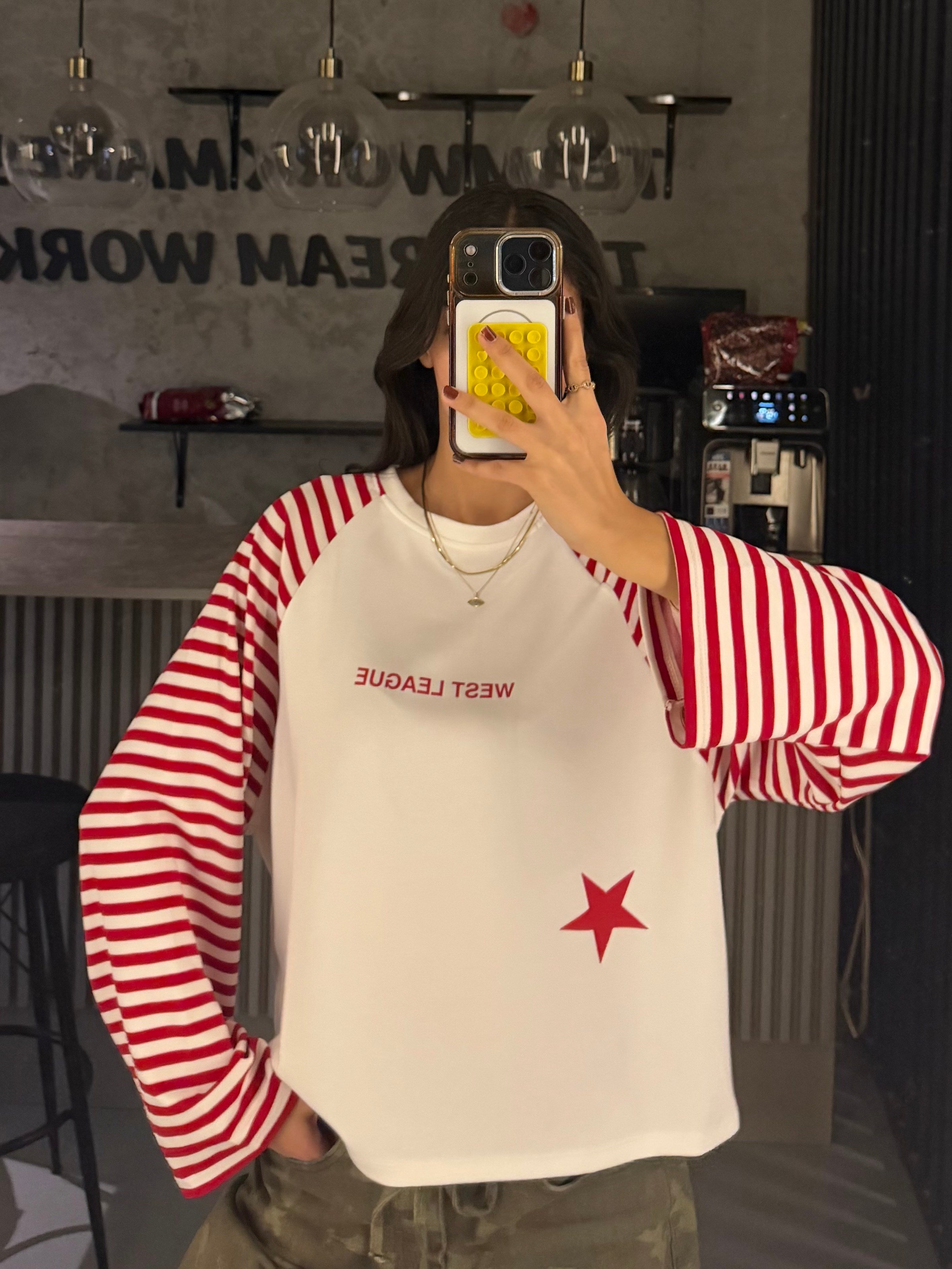 WEST LEAGUE KIRMIZI ÇİZGİLİ SWEATER