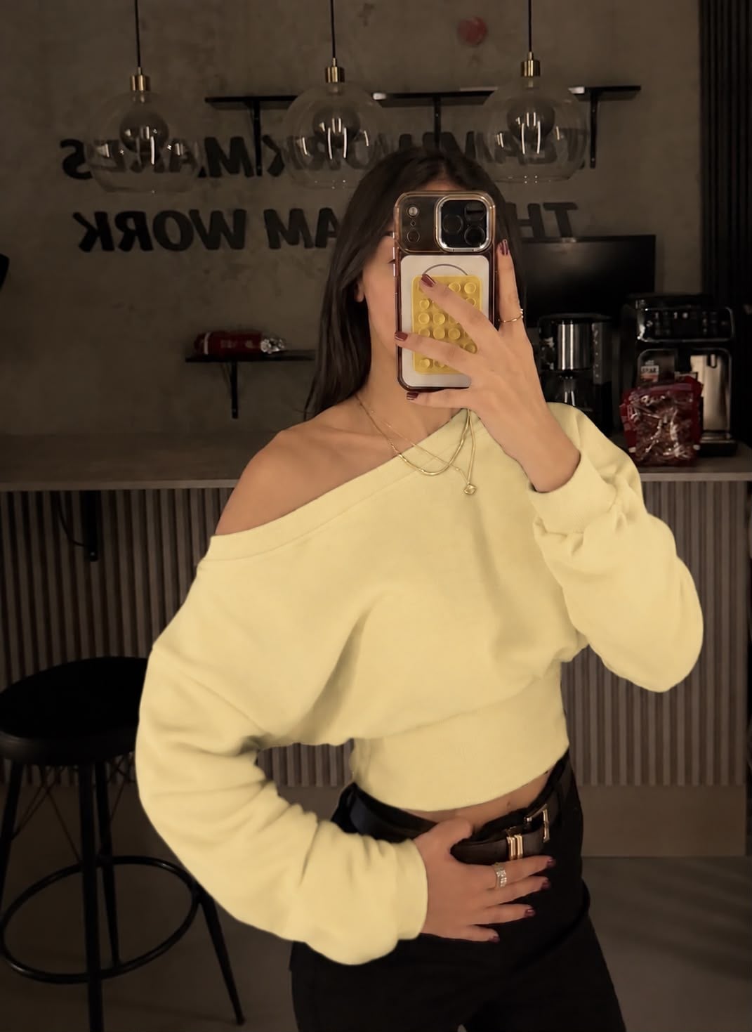 YAĞ SARISI DÜŞÜK OMUZ KORSE SWEAT