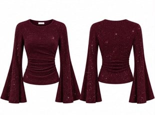 BORDO SİMLİ BEL KORSELİ BLUZ