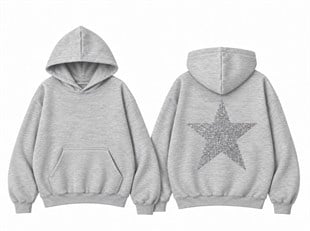 GRİ ARKA YILDIZ KAPÜŞONLU SWEATSHİRT