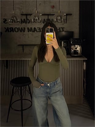 HAKİ STR V YAKA BODYSUIT