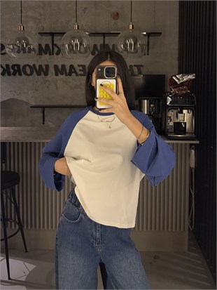 İNDİGO MAVİ REGLAN KOL SWEATER