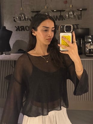 IŞILTILI SİYAH CROP 
