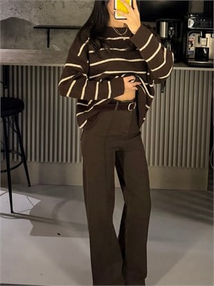 KAHVE ÇIMALI KEMERLİ JEAN