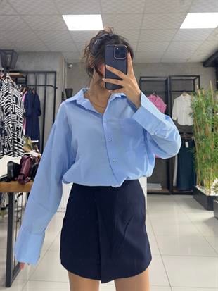 MAVİ CEPLİ OVERSIZE GÖMLEK