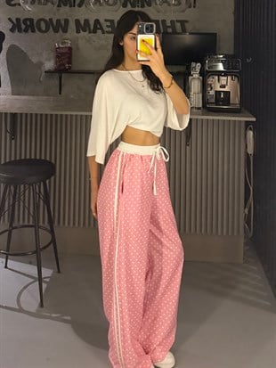 PEMBE ŞERİTLİ PUANTİYE PANTOLON