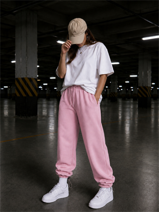 PEMBE UNİSEX 2 İPLİK LASTİK DETAY EŞOFMAN ALTI