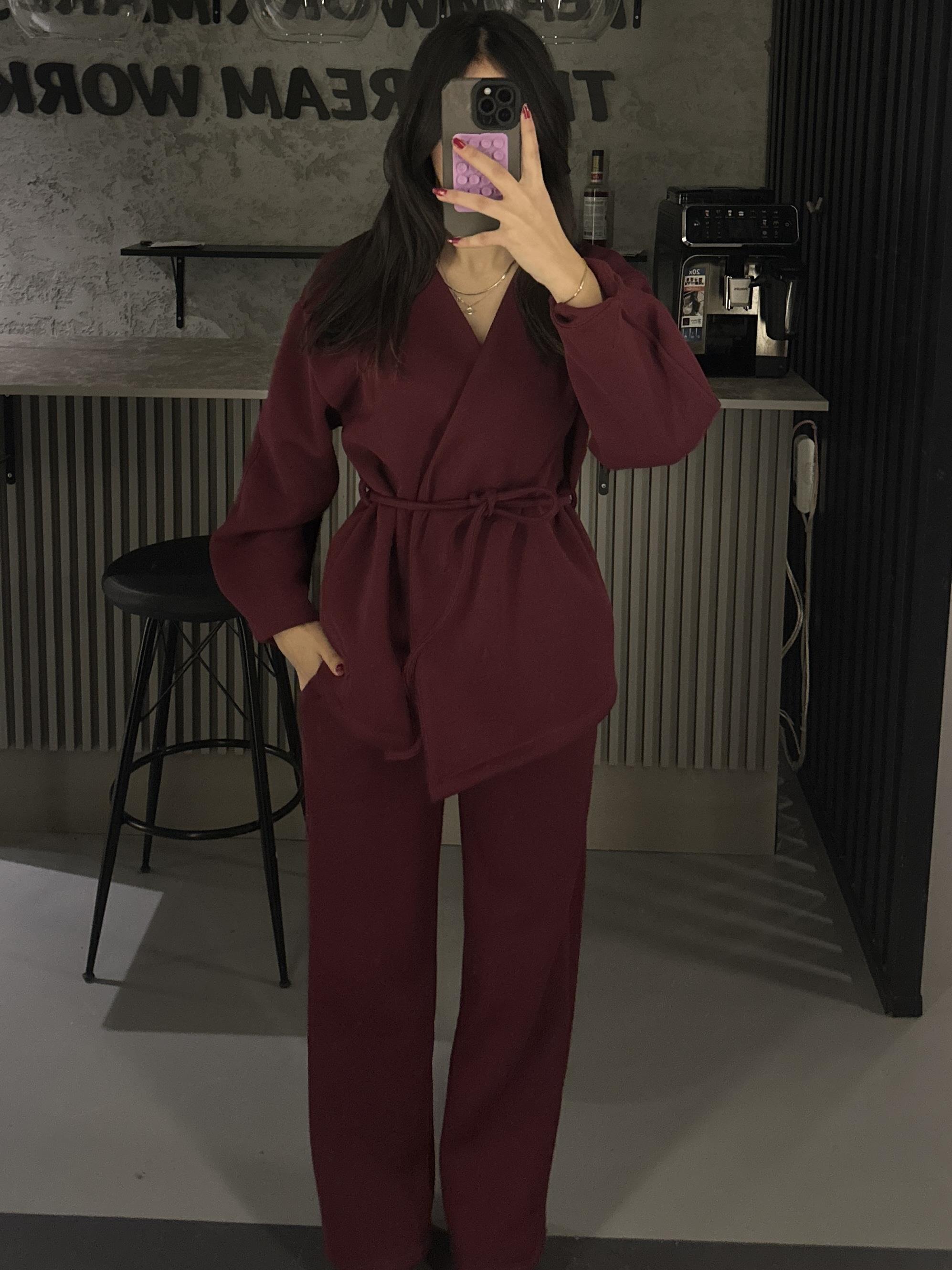 3 İPLİK BAĞLAMALI BORDO  TAKIM