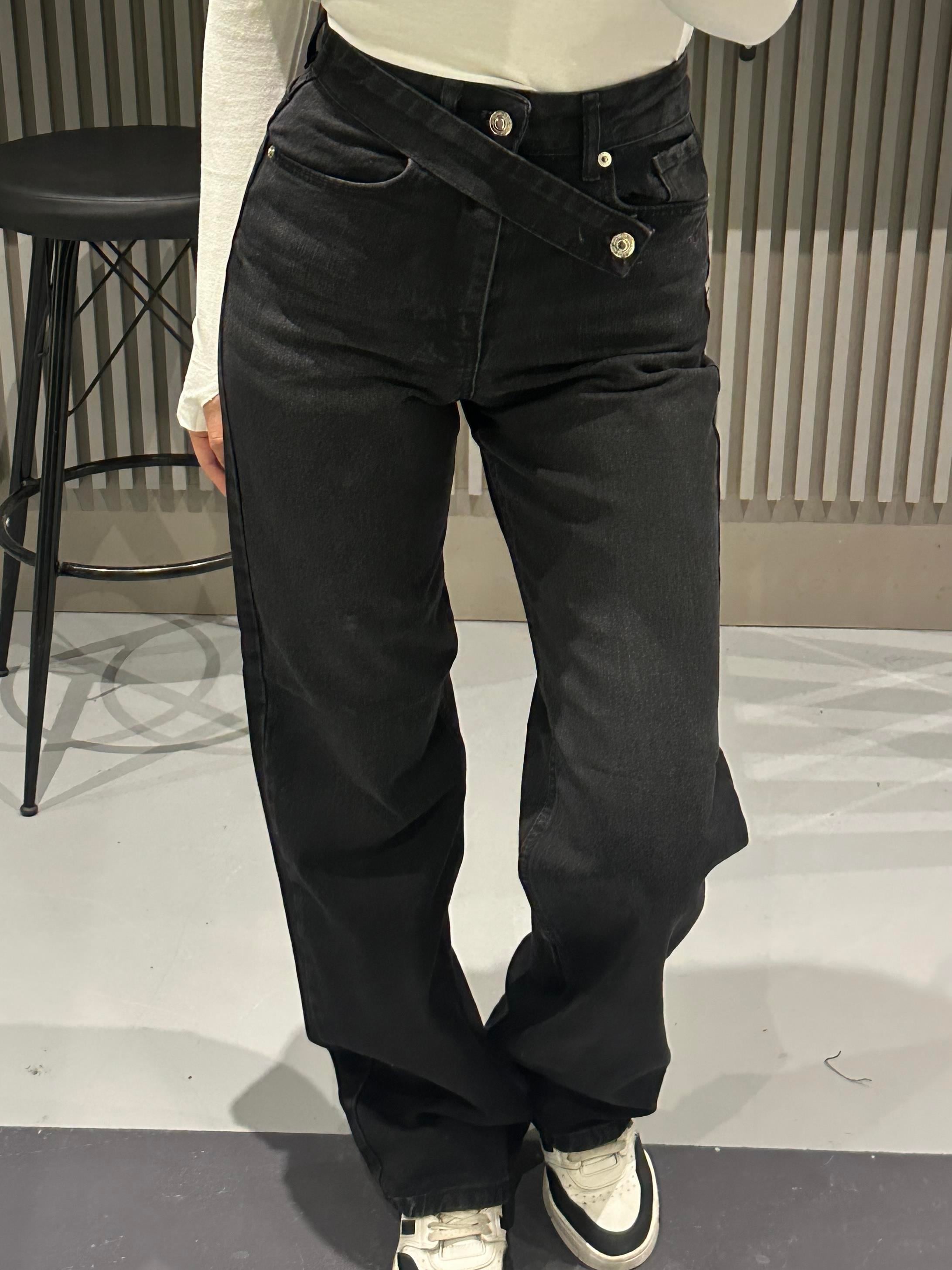ANTRASİT KEMER DETAY WIDE LEG JEAN