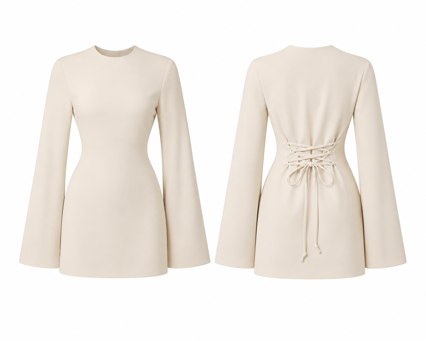 BEJ BEL BAĞLAMALI MİNİ ELBİSE