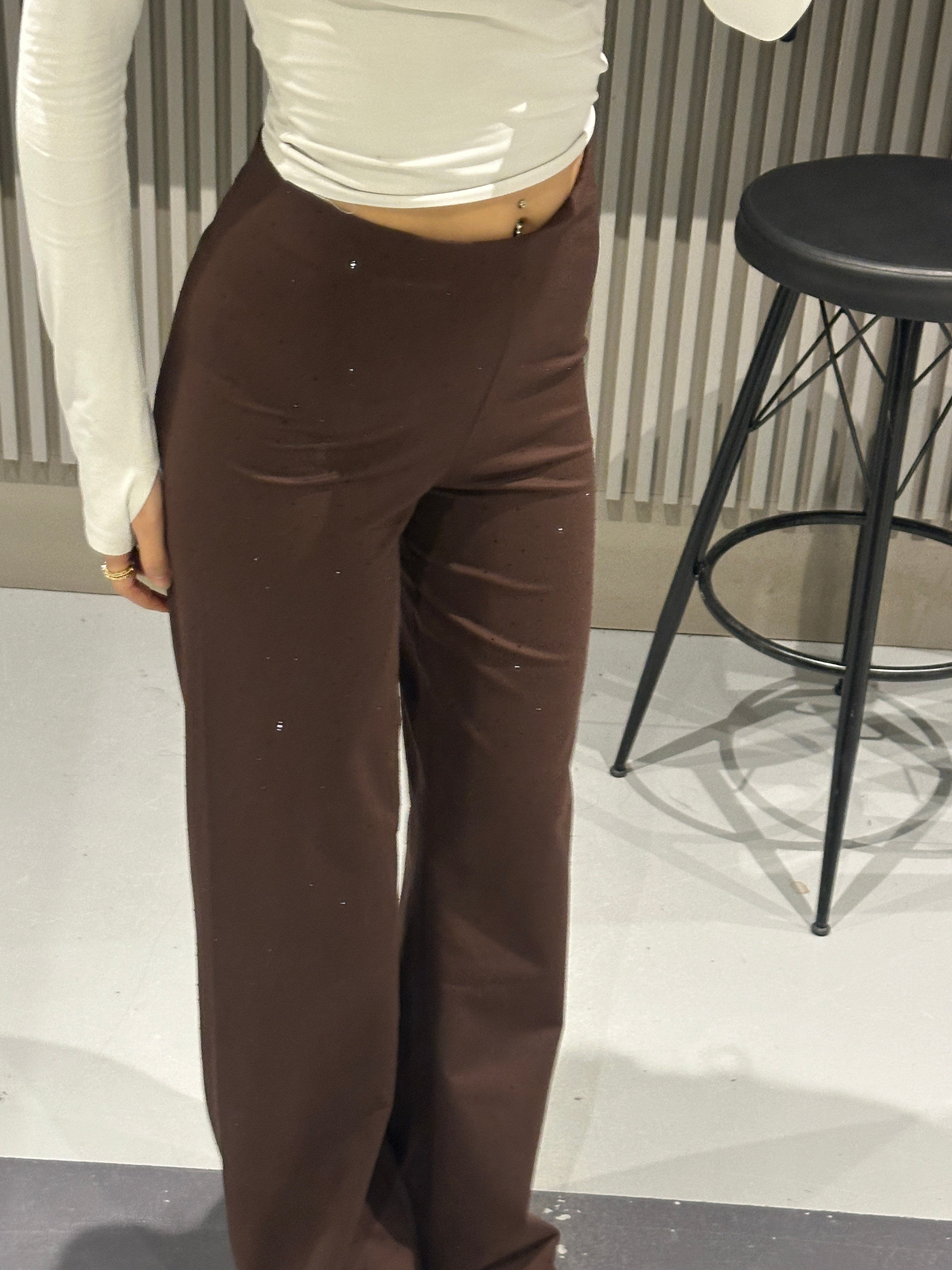 BELİZE KUMAŞ KAHVE TAŞLI PANTOLON