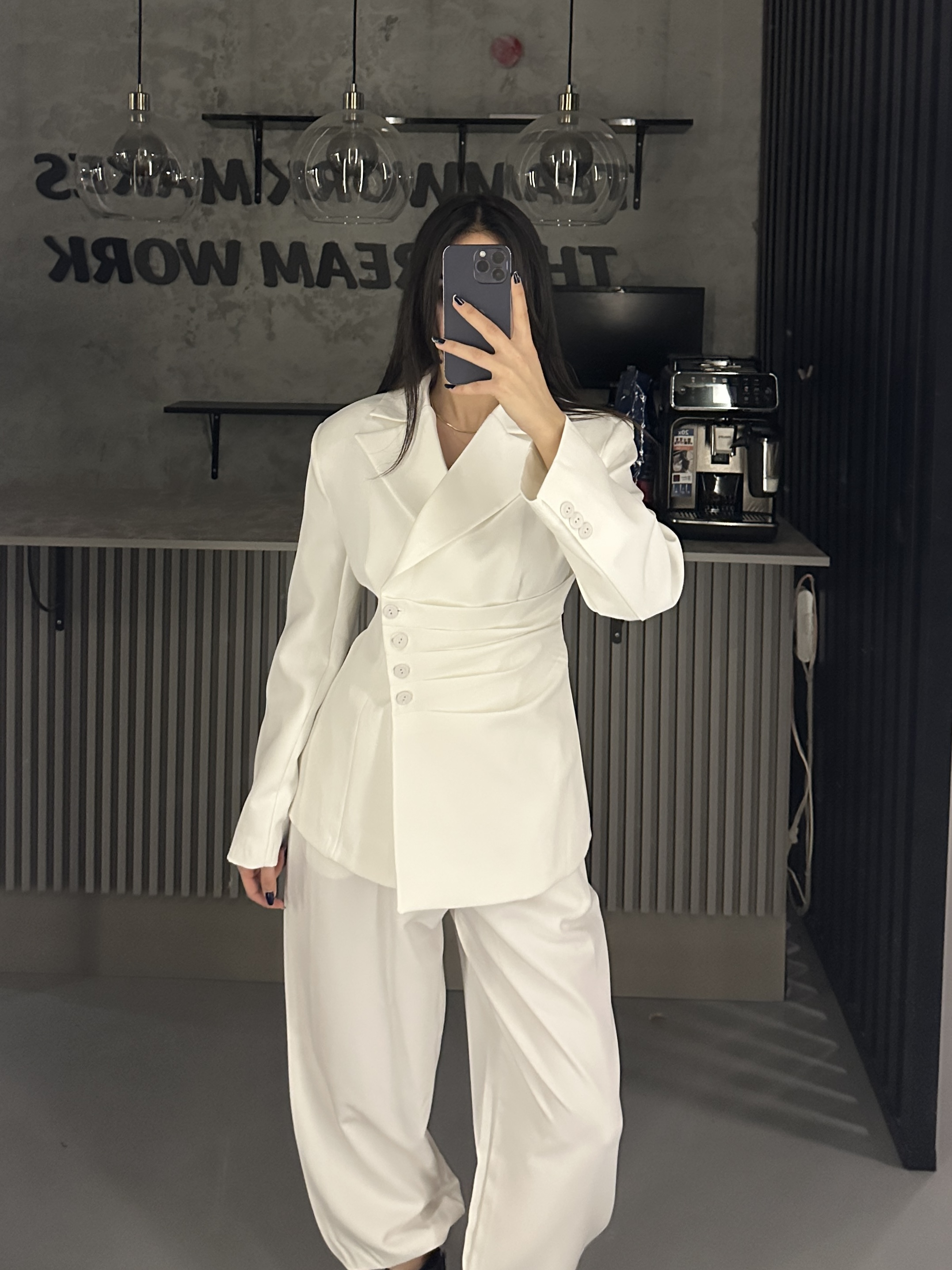 BEYAZ BAĞLAMALI BLAZER ŞALVAR PANTOLON TAKIM