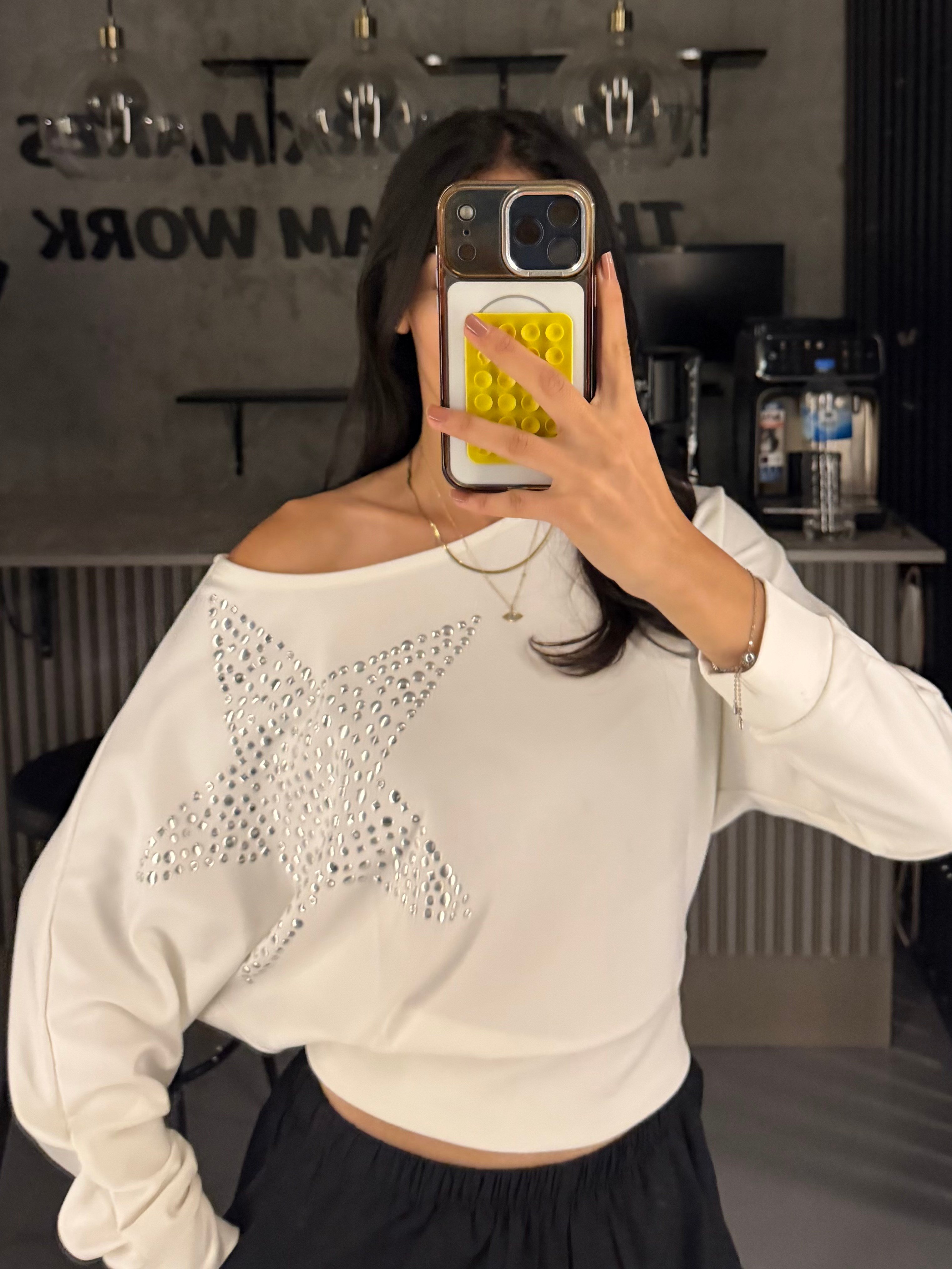 BEYAZ YILDIZ DÜŞÜK OMUZ BODY