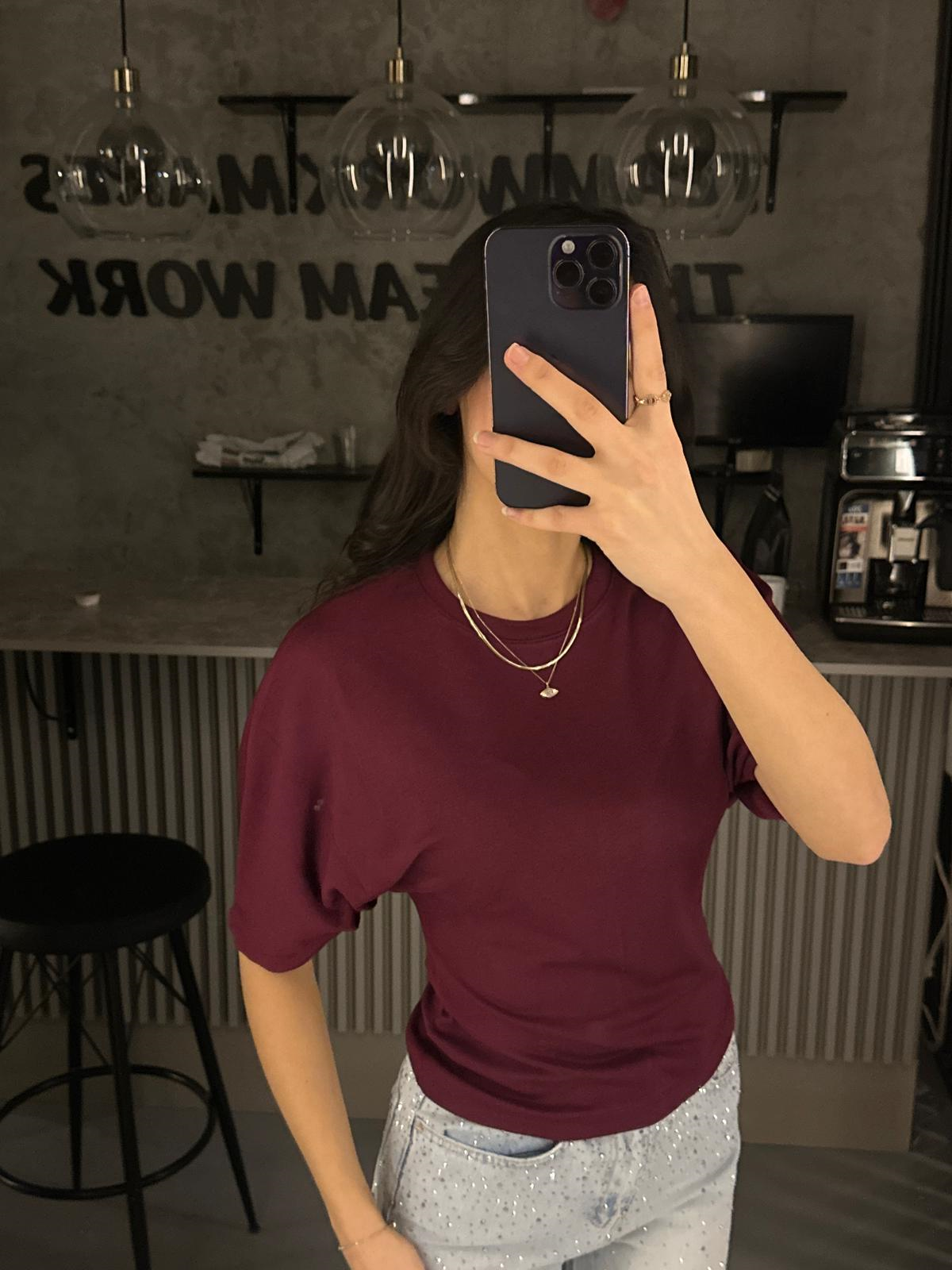 BORDO BEL DETAY KISA KOLLU BLUZ