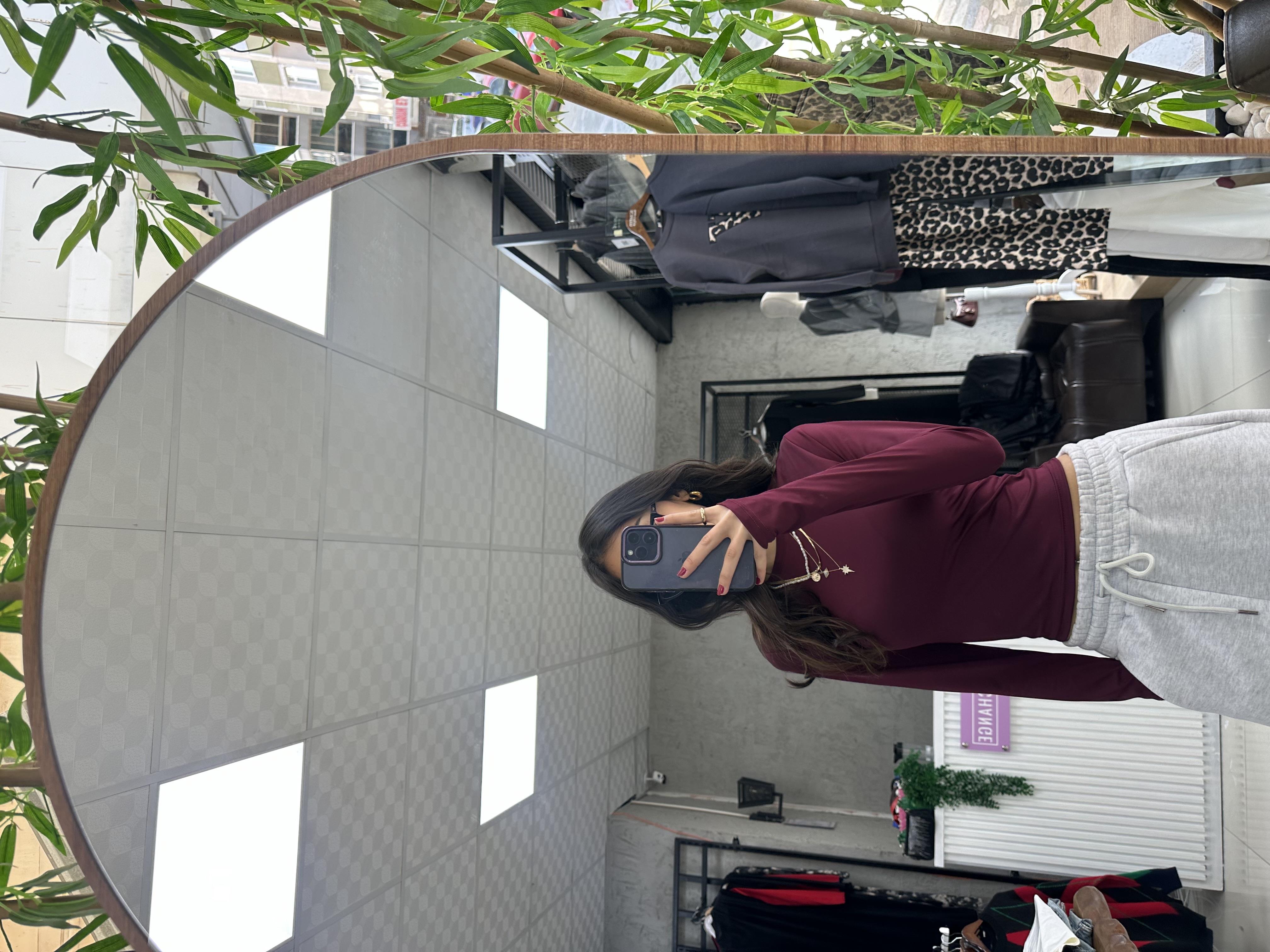BORDO BİSİKLET YAKA PARMAK GEÇİRMELİ BODY