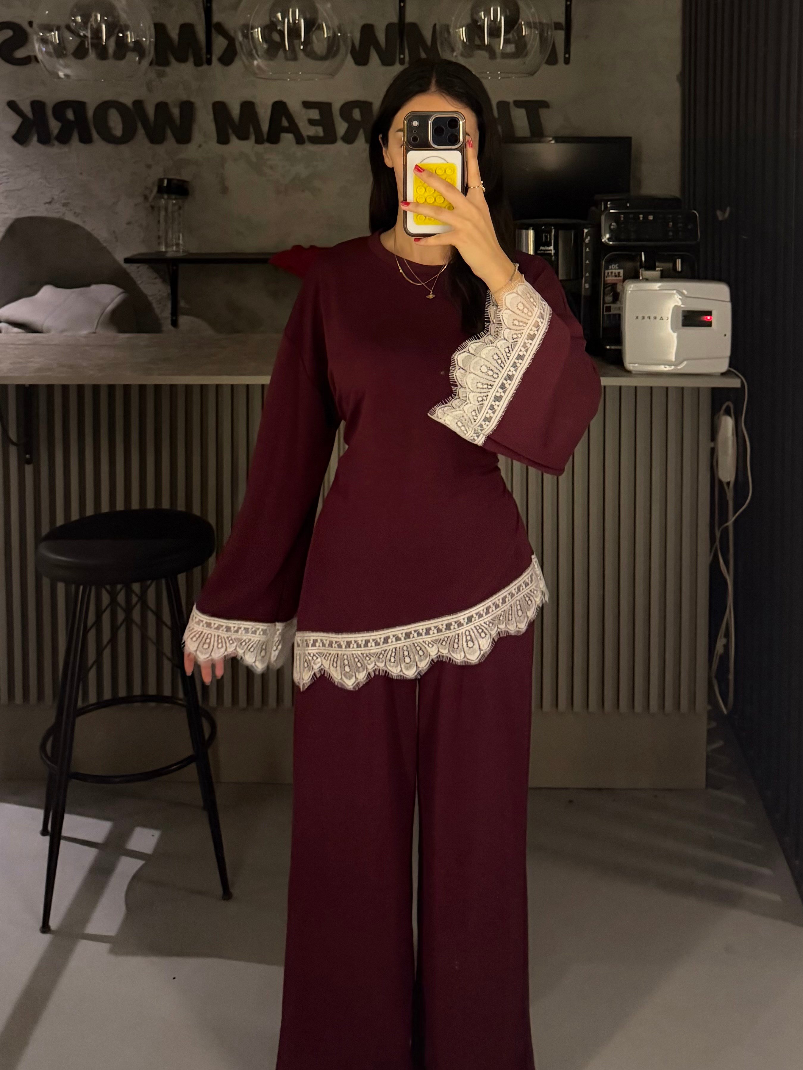 BORDO DANTEL MODAL KUMAŞ TAKIM