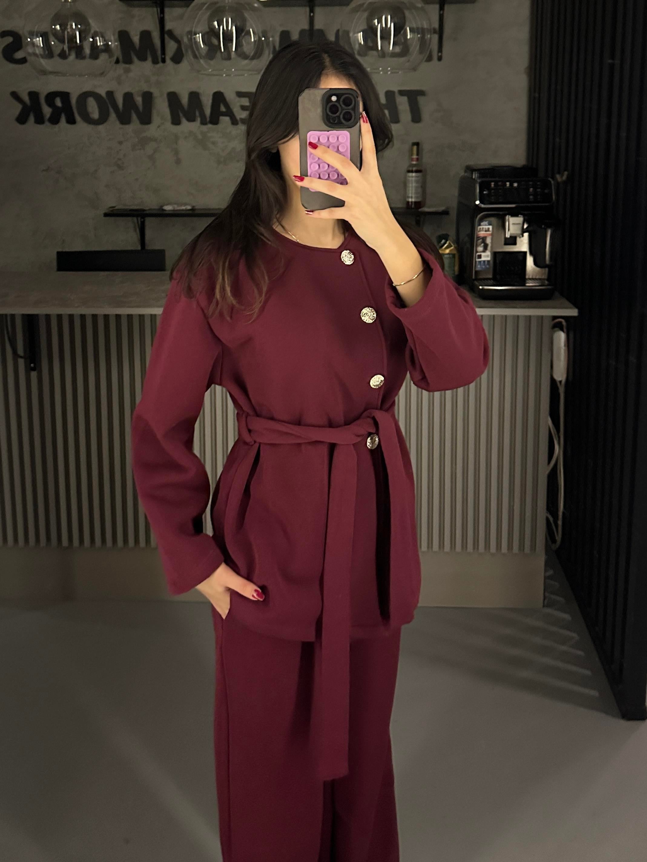 BORDO GOLD DÜĞMELİ BAĞLAMALI 3 İPLİK TAKIM