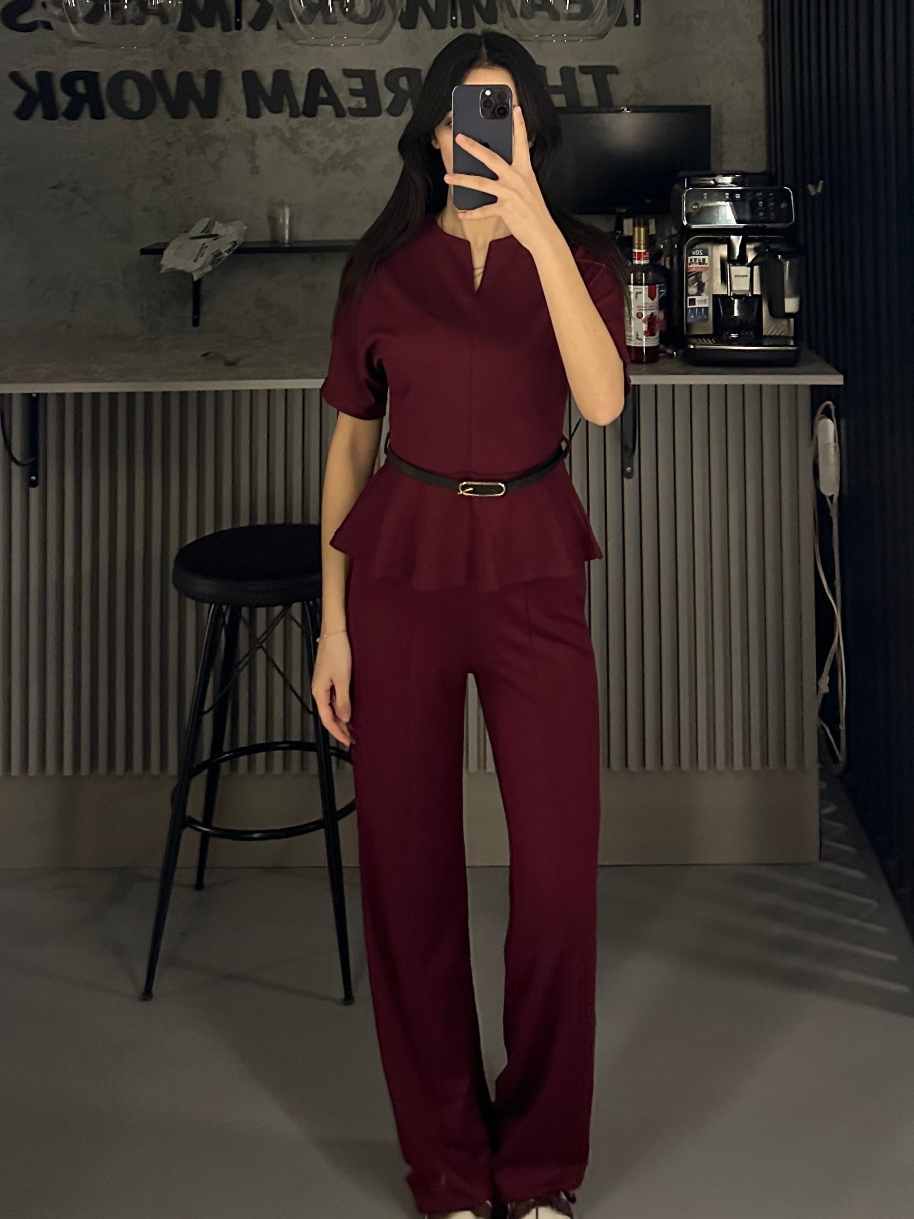 BORDO KEMERLİ MODAL TAKIM