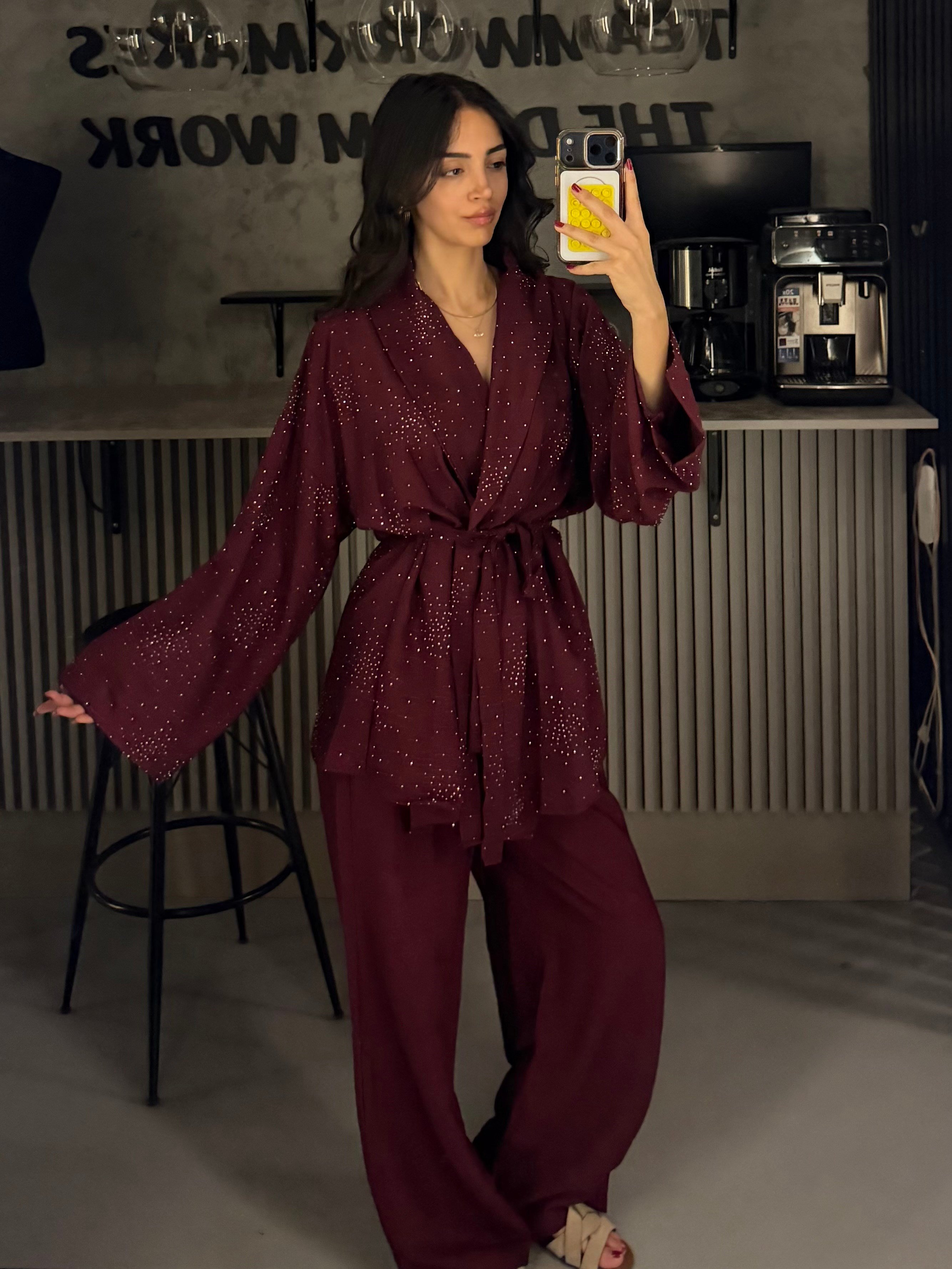 BORDO TAŞLI KİMONA TAKIM