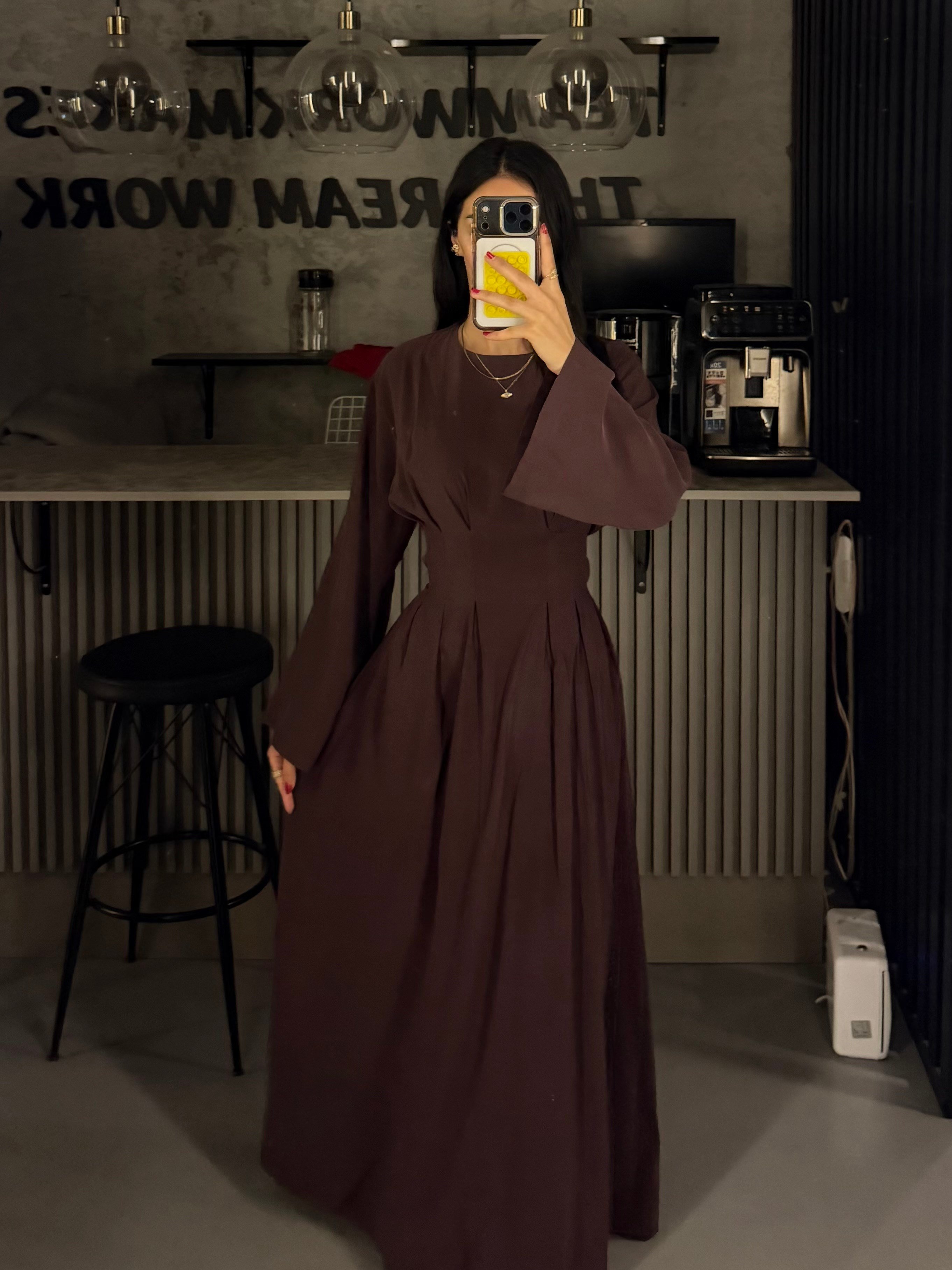 BORDO TENSEL PİLELİ BAĞLAMALI ELBİSE