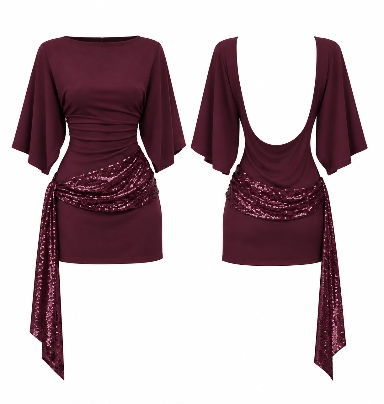 BORDO VİRAL PUL BAĞLAMALI ELBİSE