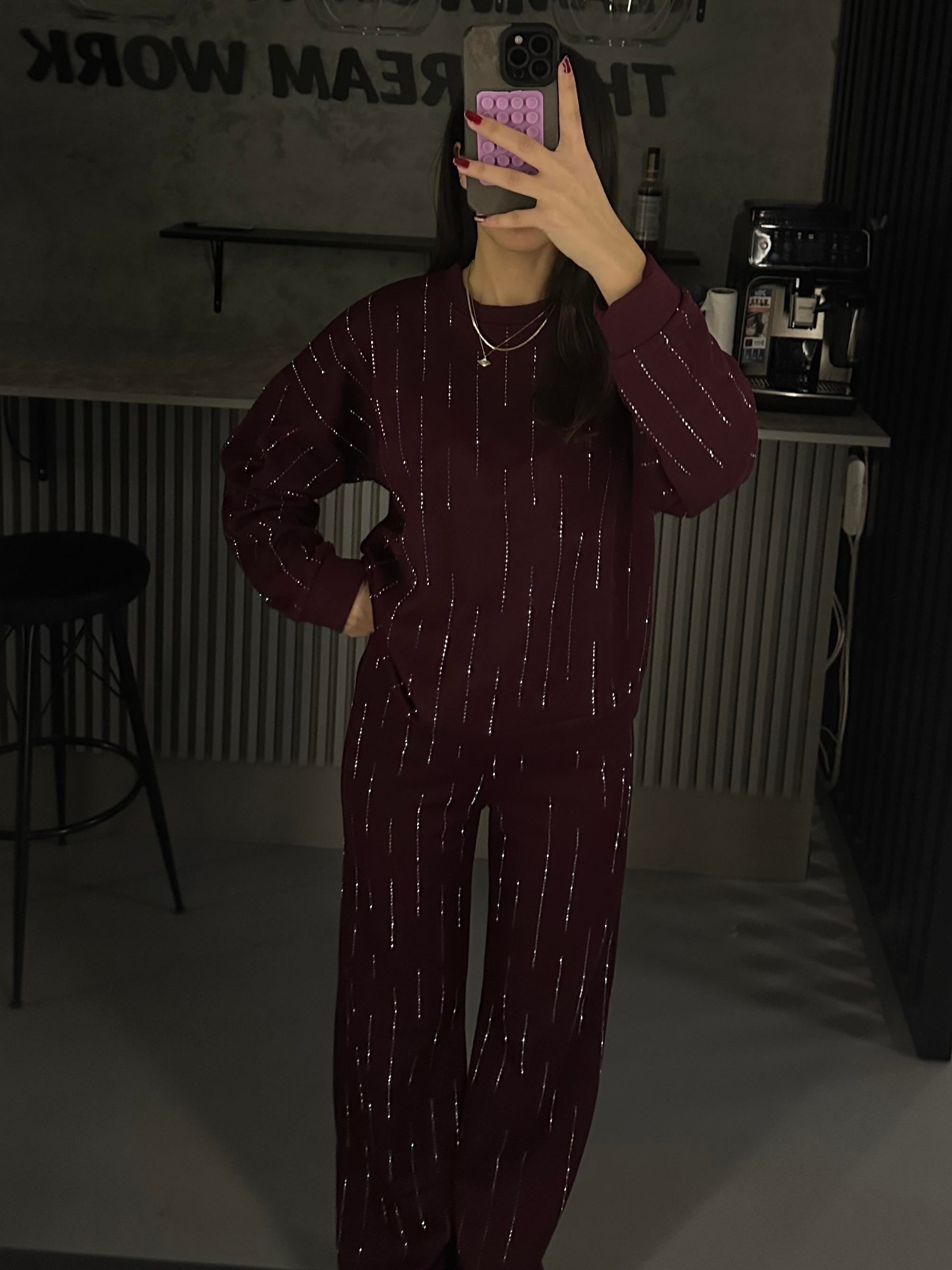 ÇİZGİ TAŞLI 3 İPLİK BORDO EŞOFMAN TAKIMI