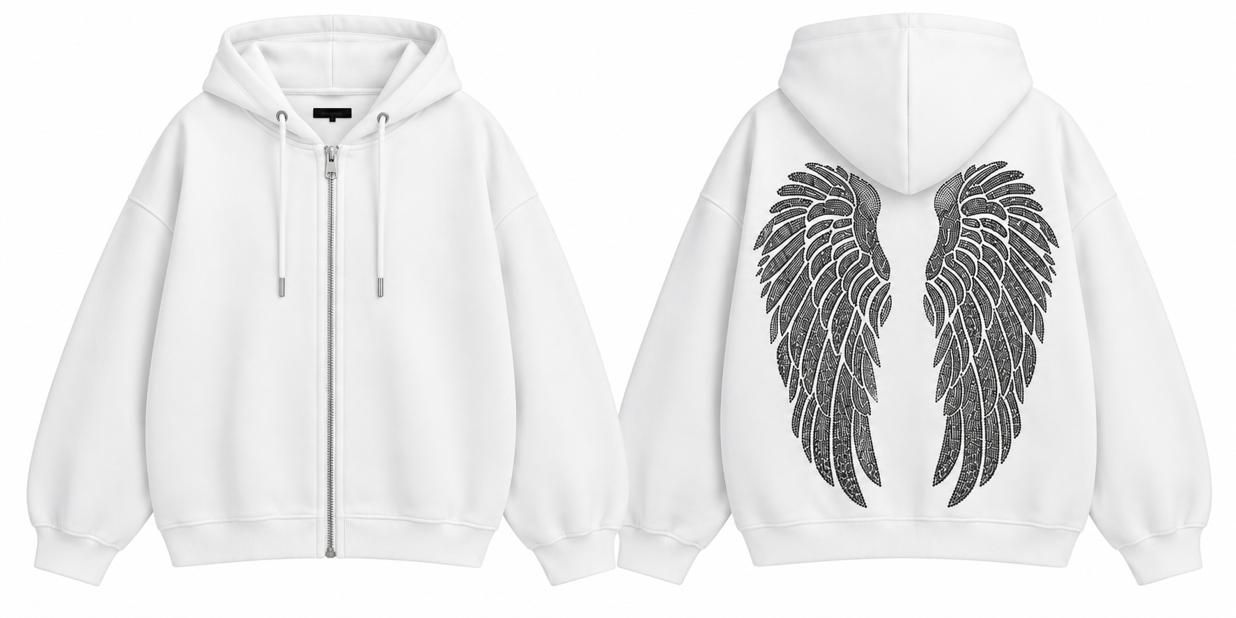 FC ANGEL 3 İPLİK ŞARDONLU TAŞLI BEYAZ FERMUARLI SWEATSHIRT