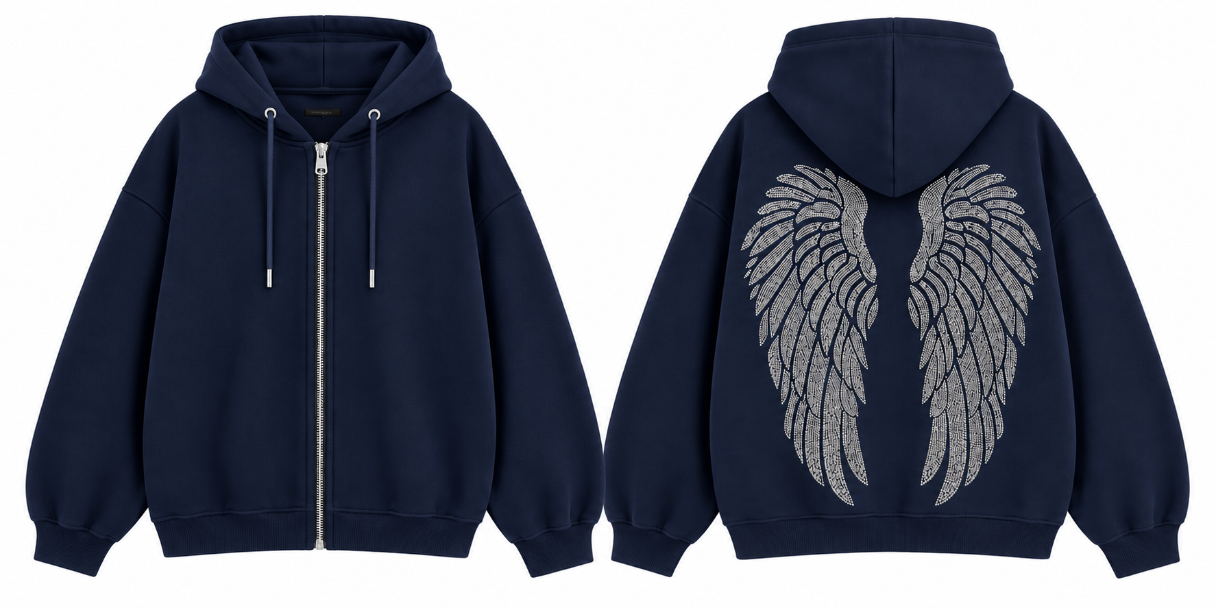 FC ANGEL 3 İPLİK ŞARDONLU TAŞLI LACİVERT FERMUARLI SWEATSHIRT