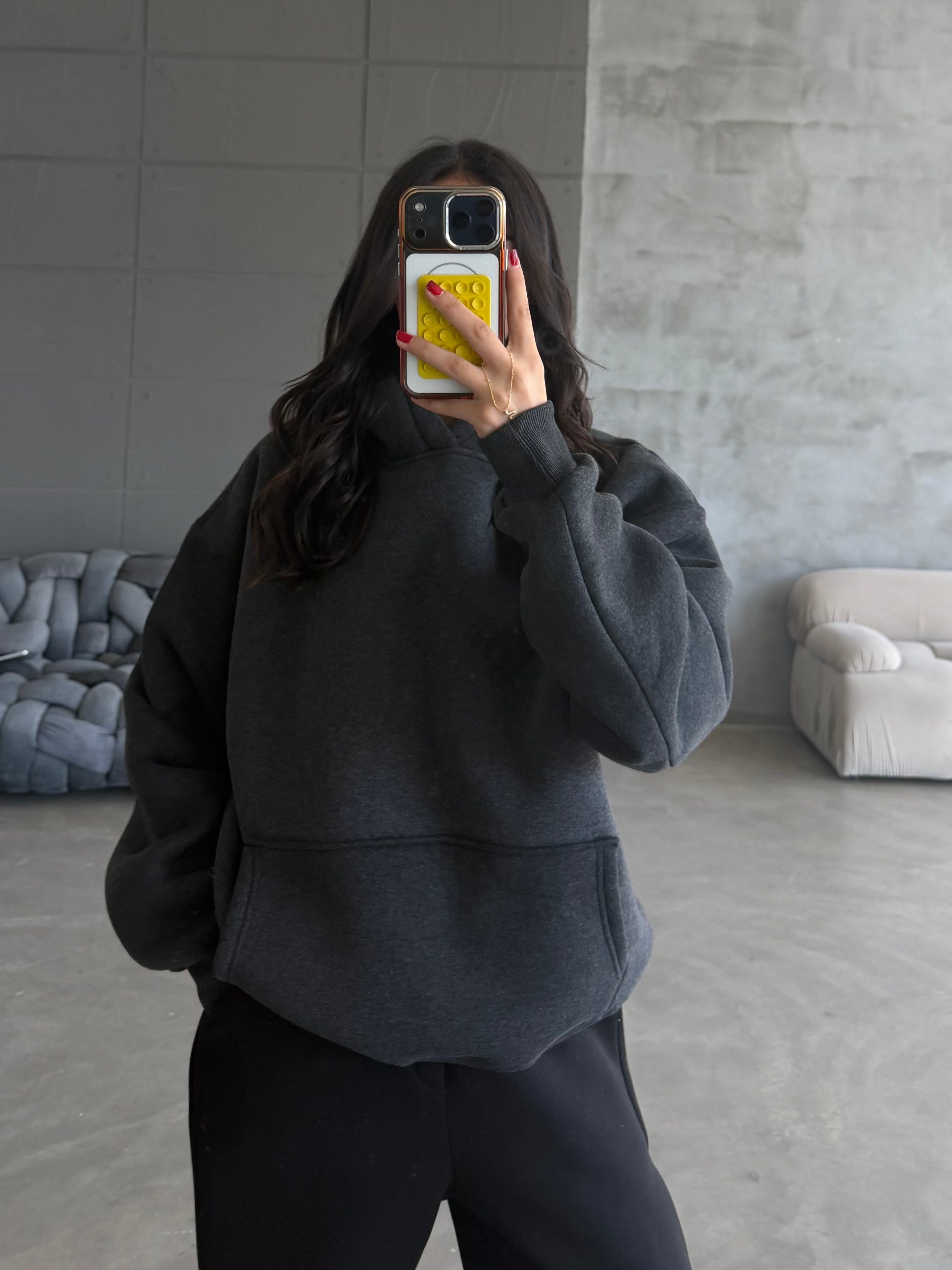 FC ANTRASİT KANGURU CEPLİ KAPÜŞONLU 3 İPLİK SWEATSHIRT