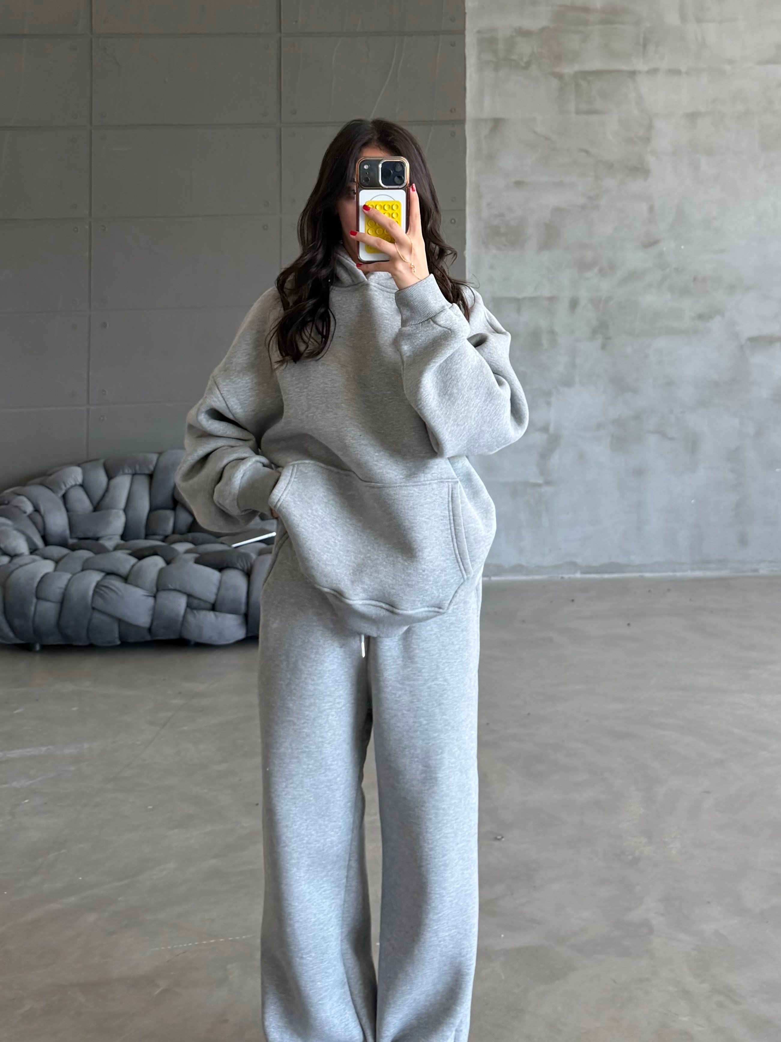 FC GRİ KANGURU CEPLİ KAPÜŞONLU 3 İPLİK SWEATSHIRT