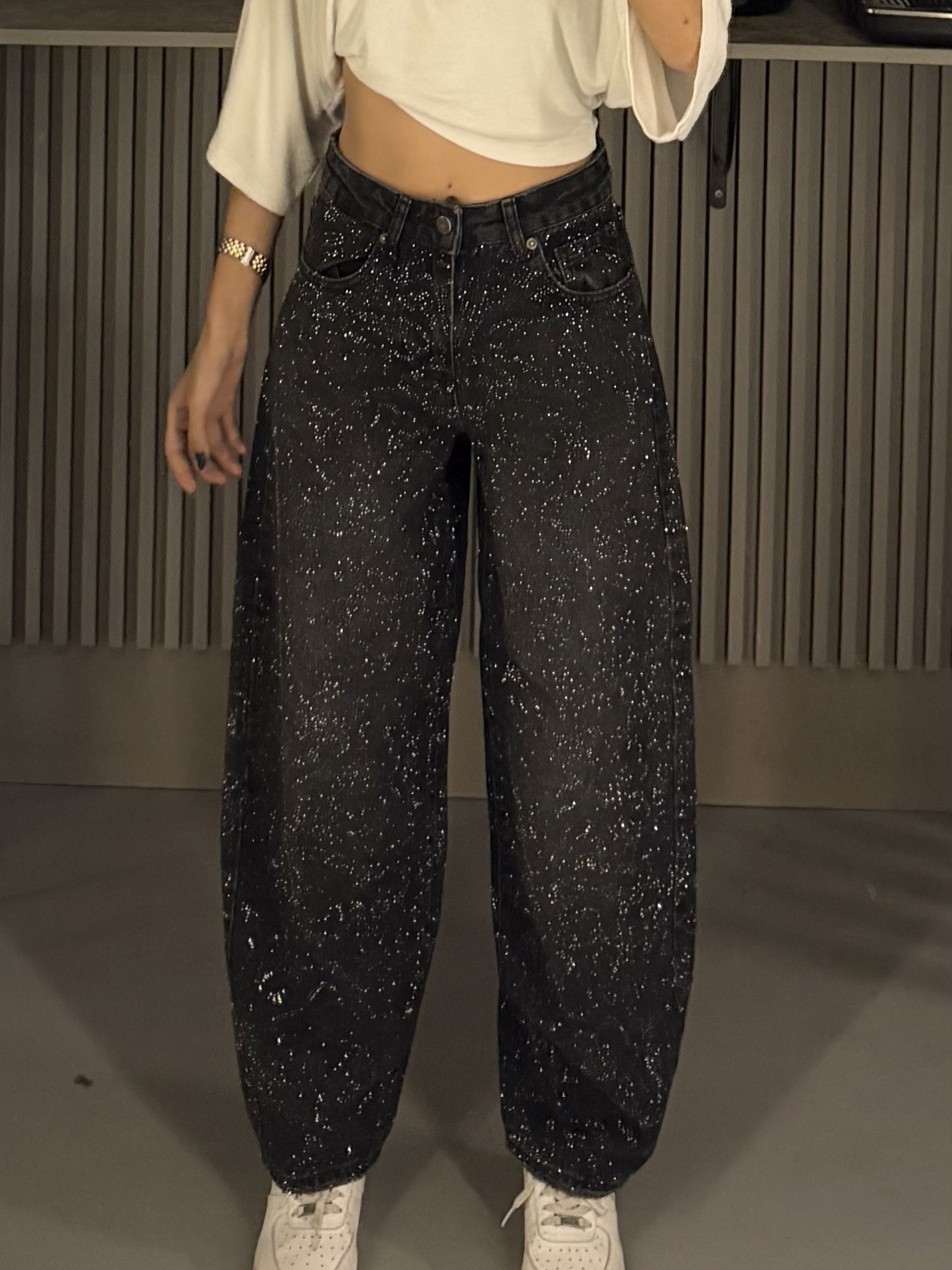 FULL DESEN TAŞLI SİYAH SKATER JEAN