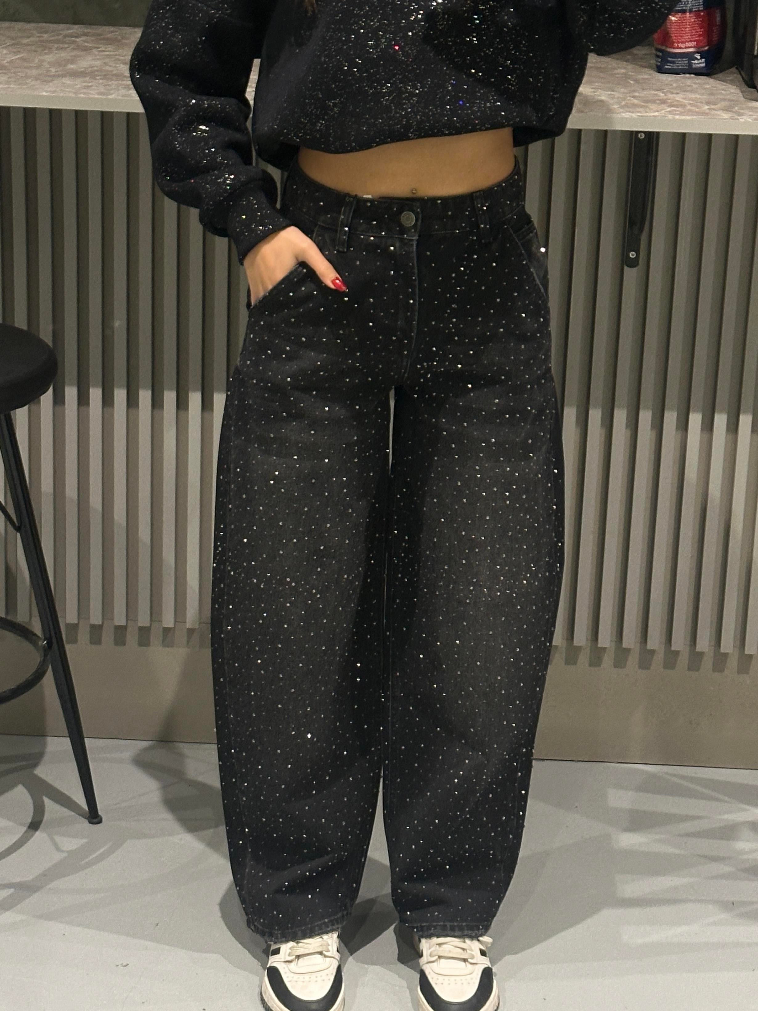 FULL TAŞLI ANTRASİT BAGGY JEAN