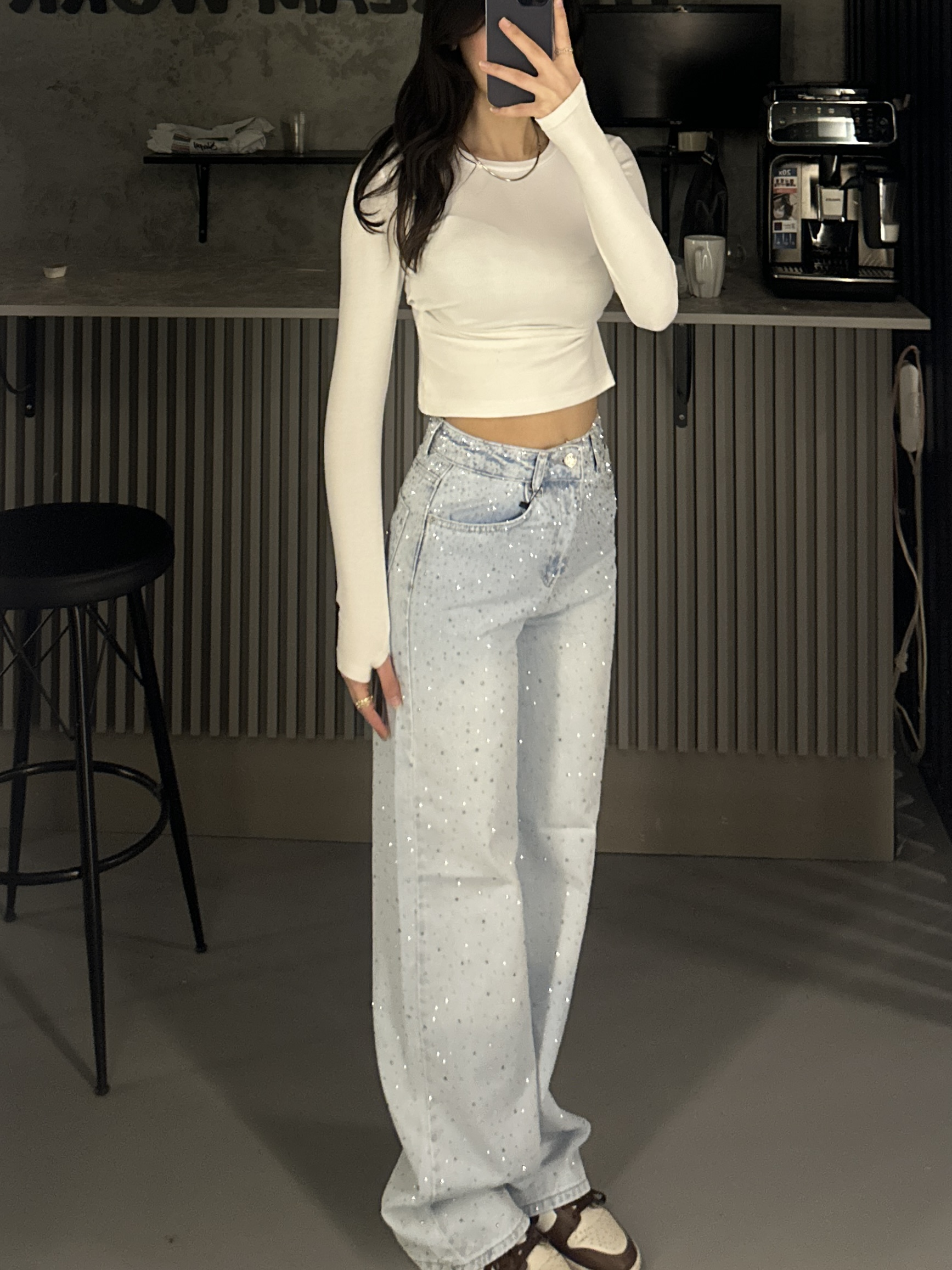 FULL TAŞLI BEL YOĞUNLUKLU BUZ RENGİ JEAN