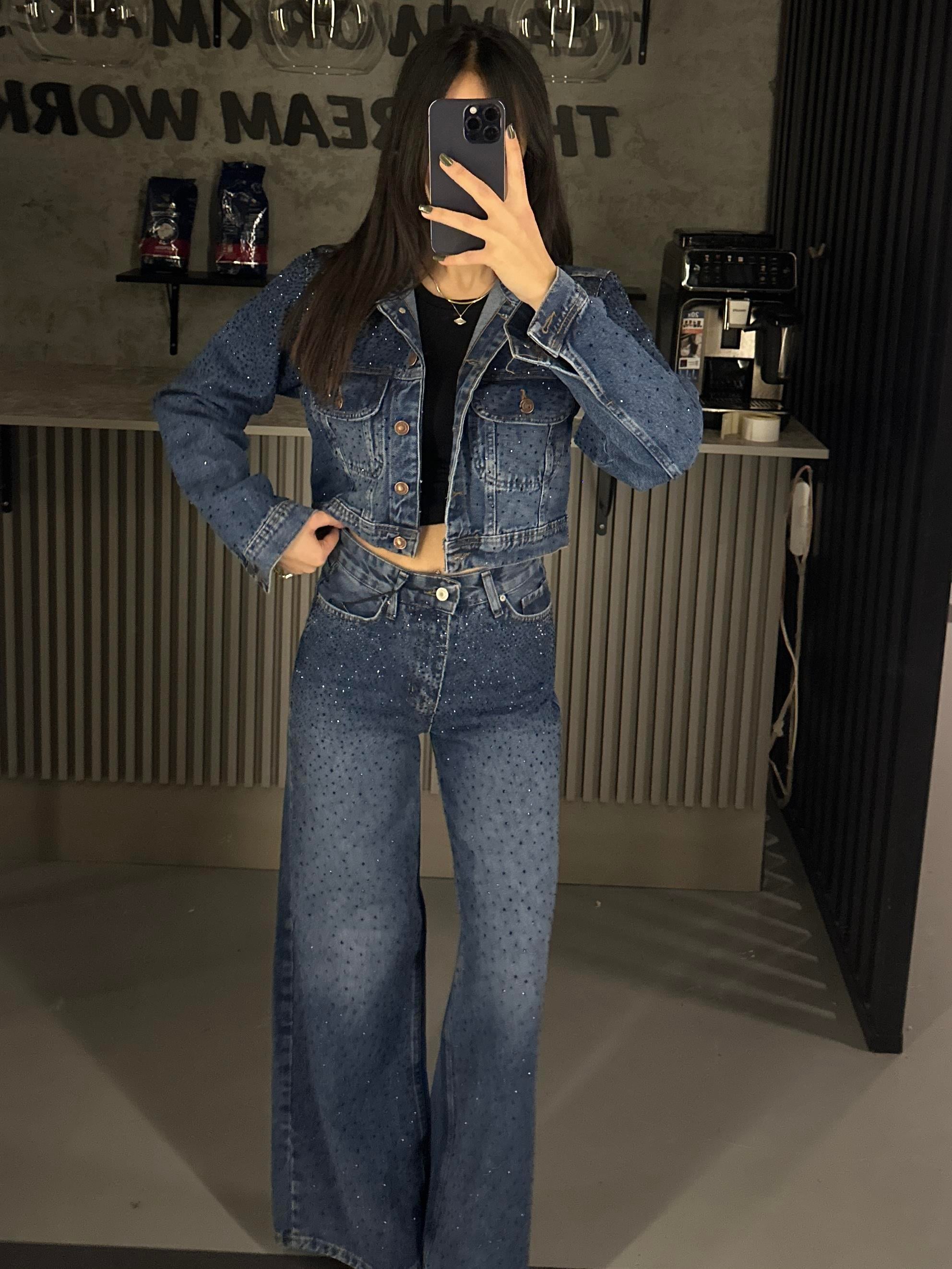 FULL TAŞLI JEAN KOT CEKET TAKIM